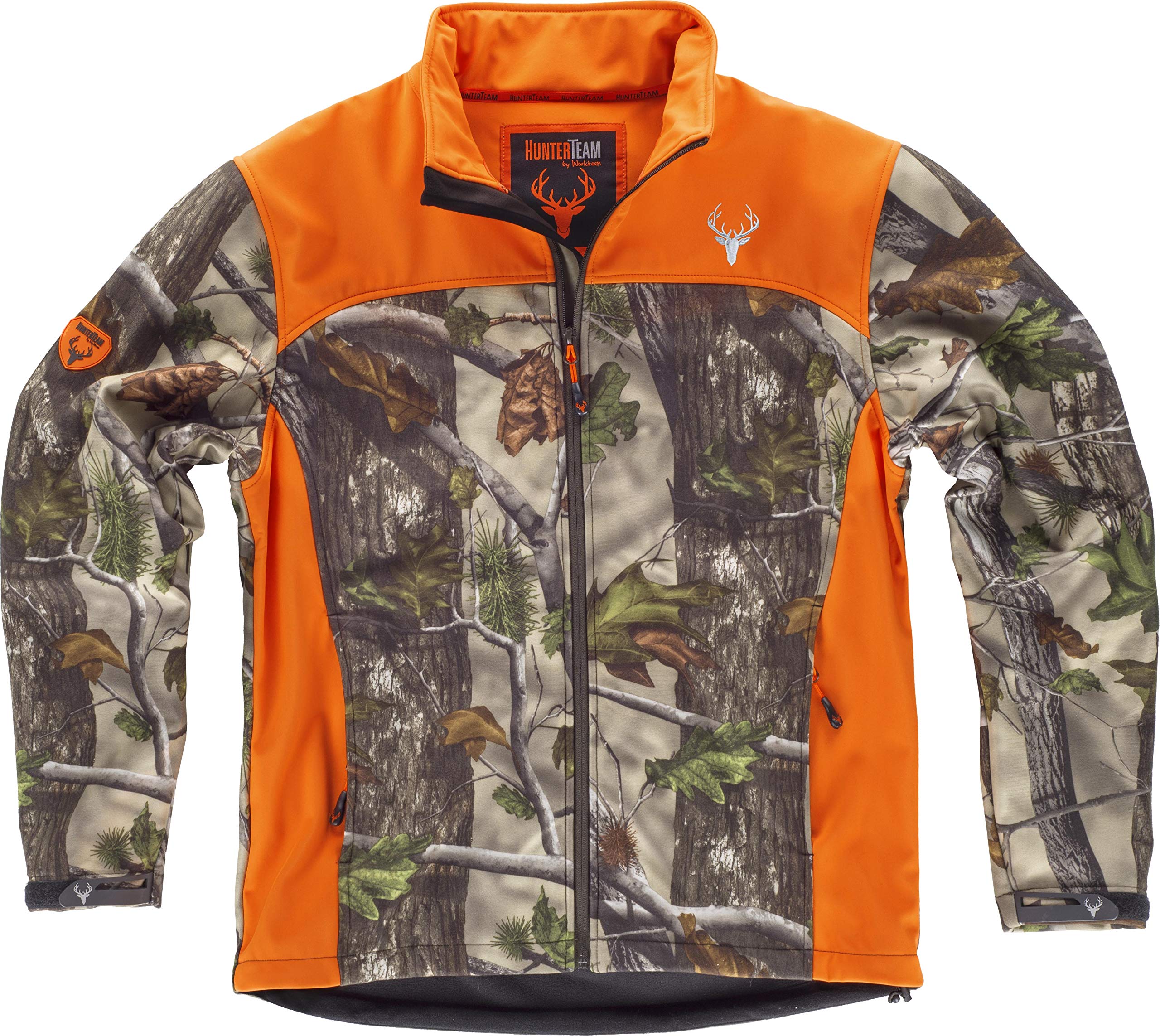 Work Team Chaqueta Caza y Pesca workshell Estampada con Motivos Vegetales, con canesús y costadillos a Contraste. Cuello Alto y cubrecosturas Interior Hombre