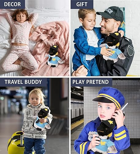 Miniatura 4 de DolliBu Peluche de oficial de policía de pingüino emperador, disfraz de policía de pingüino suave con lindo uniforme de policía y traje de gorra,