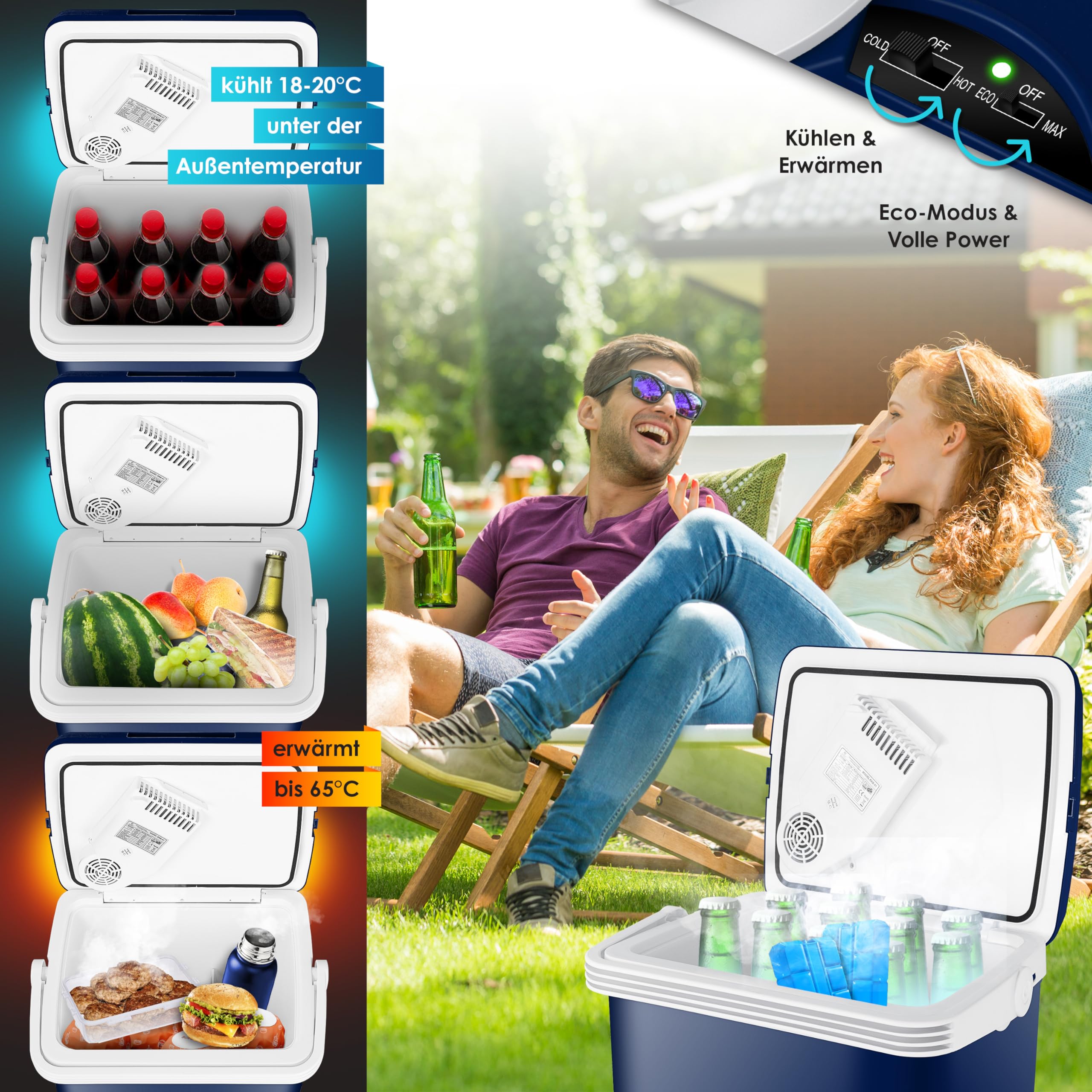 KESSER® Nevera eléctrica portátil de 32 L 12 V, Enchufe de 230 V | ENFRÍA y CALIENTA | Refrigerador Termoeléctrica | con 2X acumulador de frío