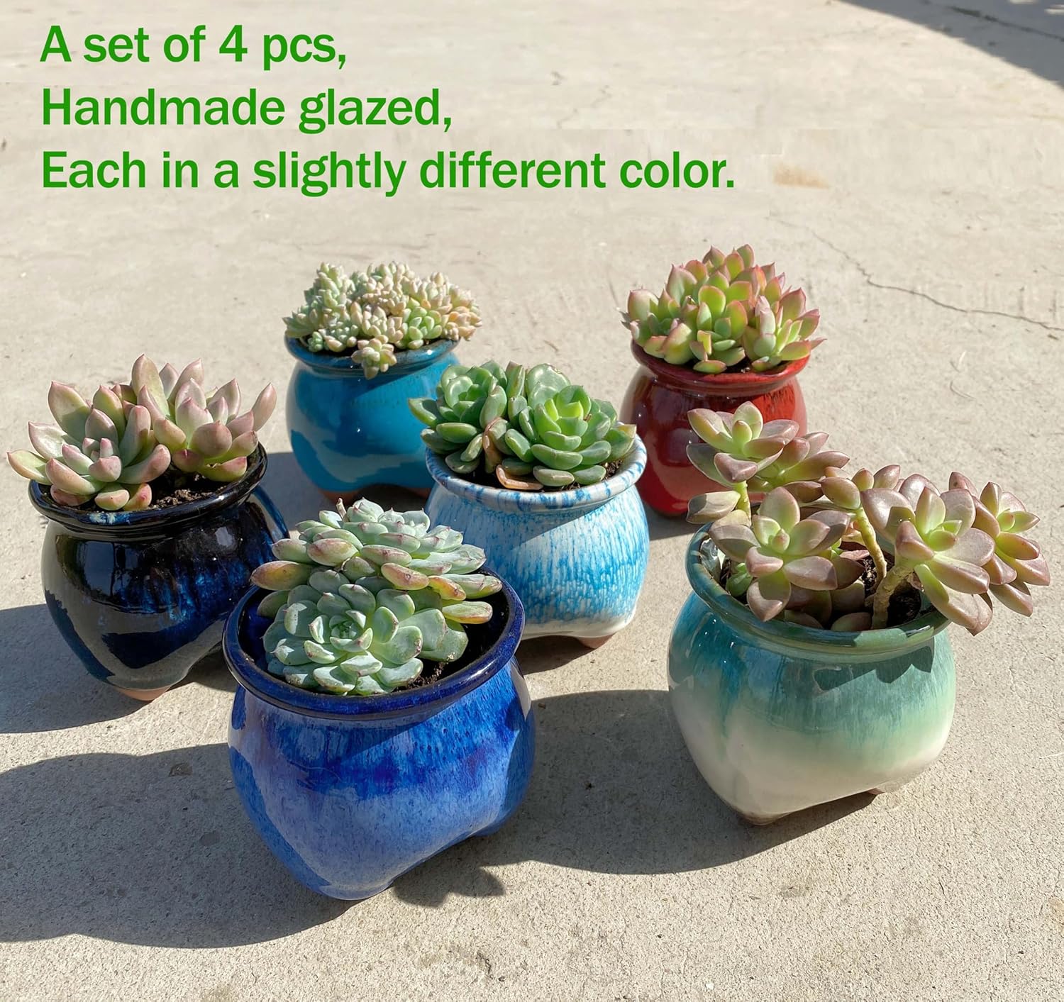 4PCS Small Ceramic Succulent Pots，Cute Glazed Handcraft Succulent Planters with Drainage Hole，3.8 inch Pots for Small Plants