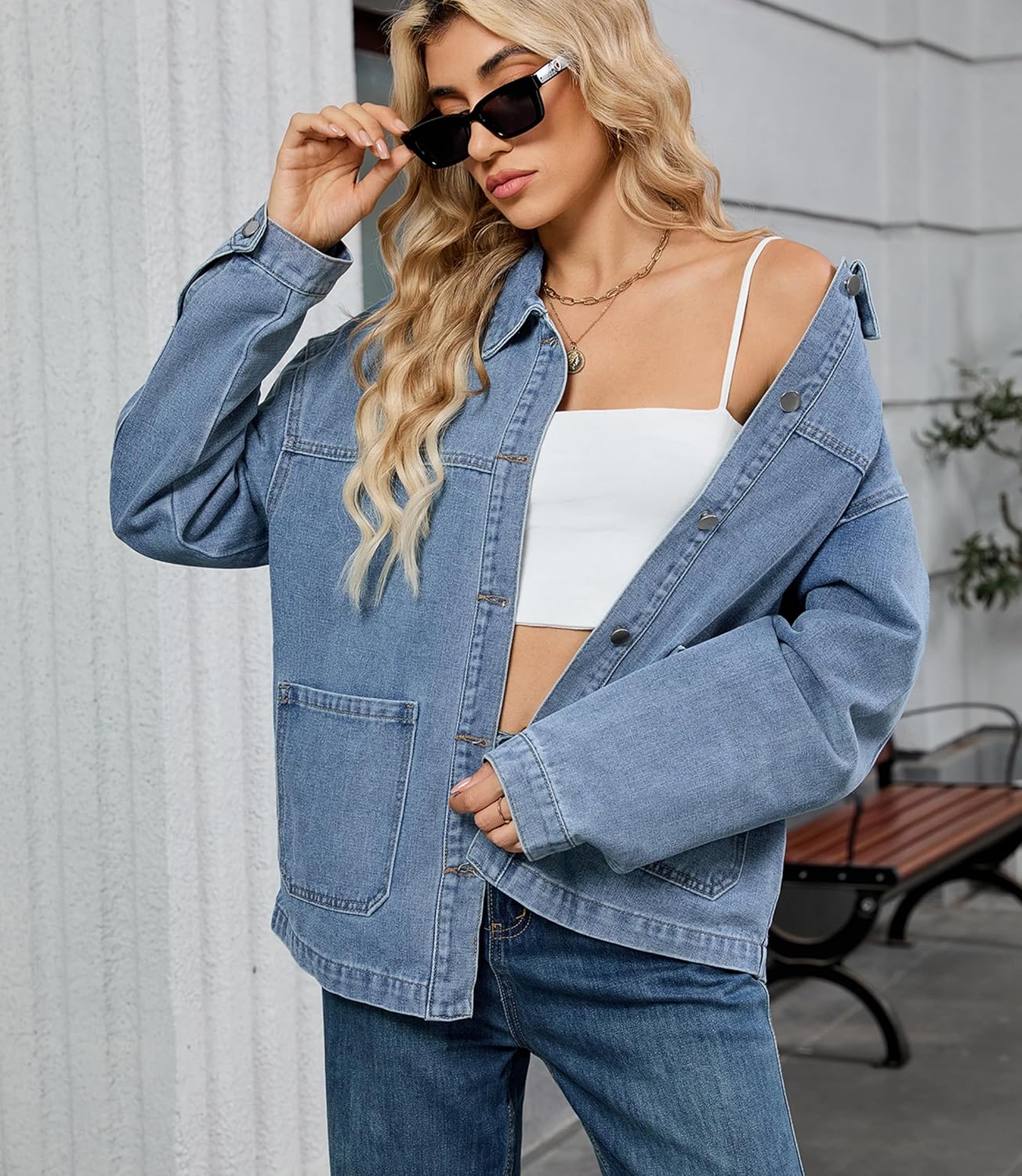 ZILIN Womens Jean Denim Jacket Long Sleeve Button Down Shirts Oversized Trendy Coat Fall Fashion Winter Clothes with Pockets - Image 4