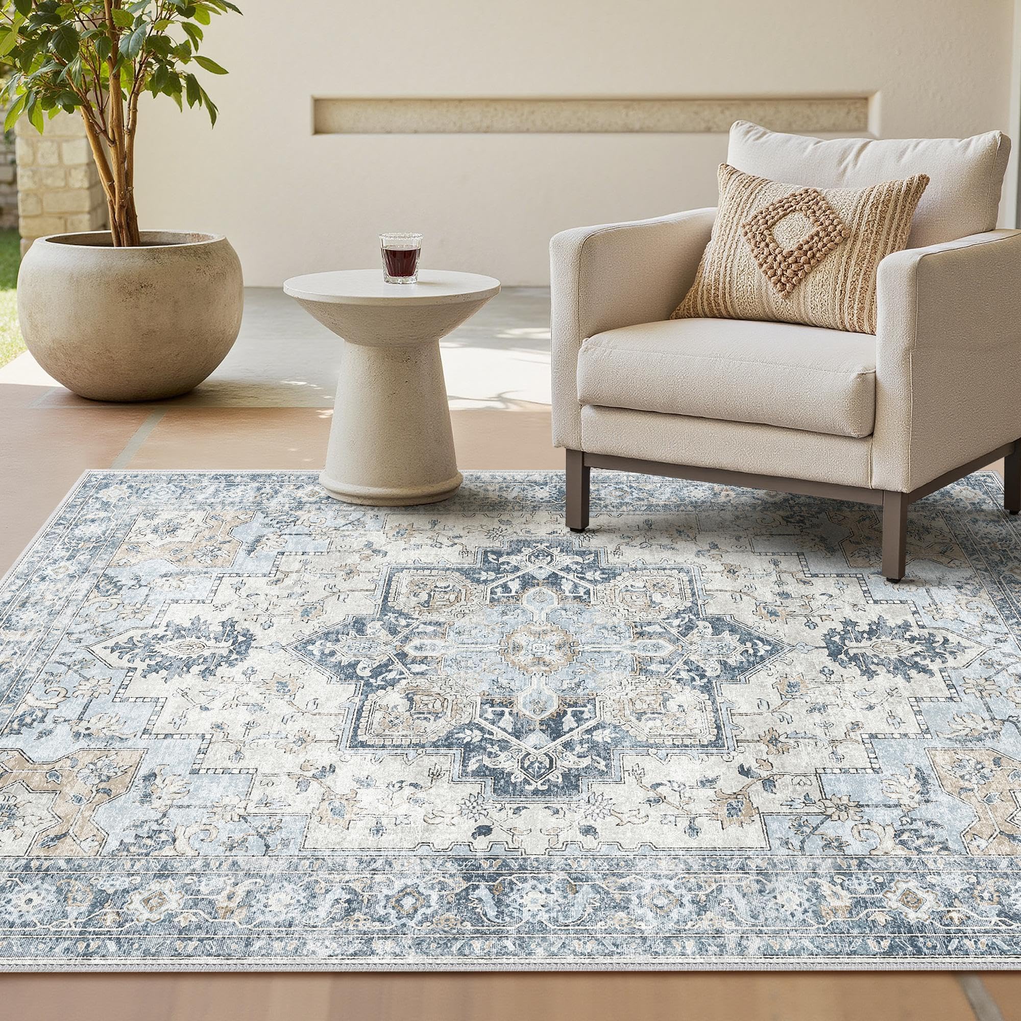 GENIMO Vintage Teppich, Teppiche Wohnzimmer, Waschbare Teppiche, Boho Teppich, Klein Carpet rutschfest