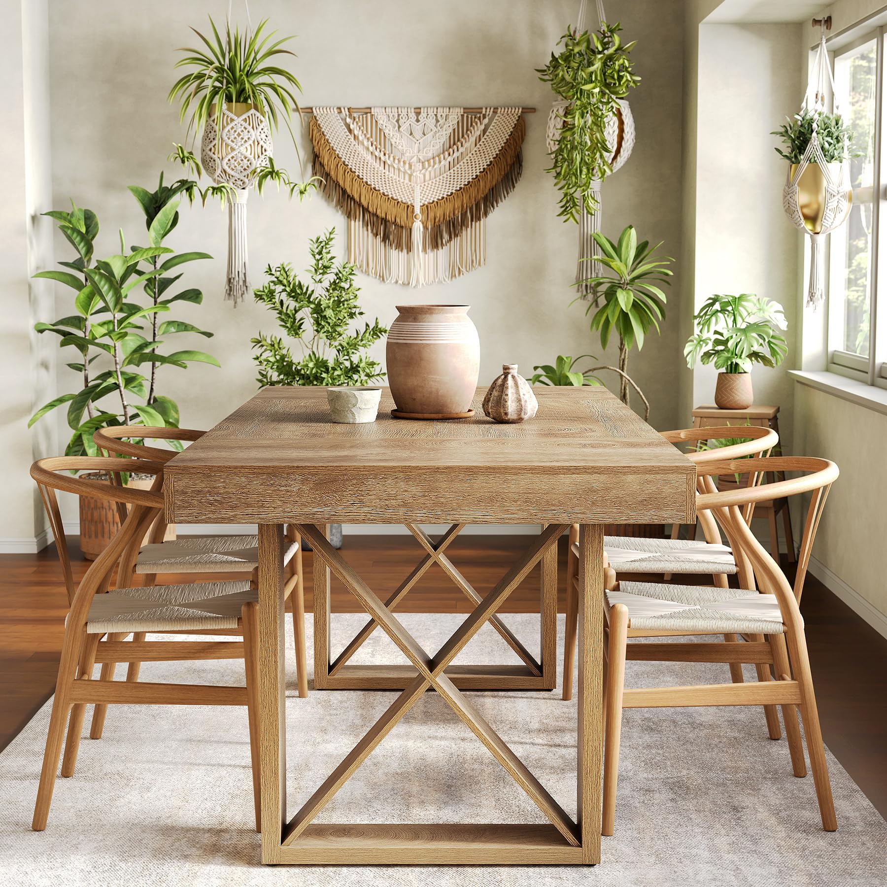 Tribesigns Mesa de Comedor, 160 cm Mesa Cocina para 4-6 Personas, Diseño Grueso de Estilo Rústico, Mesa Rectangular de Cocina Madera para Comedor, Sala de Estar, Marrón