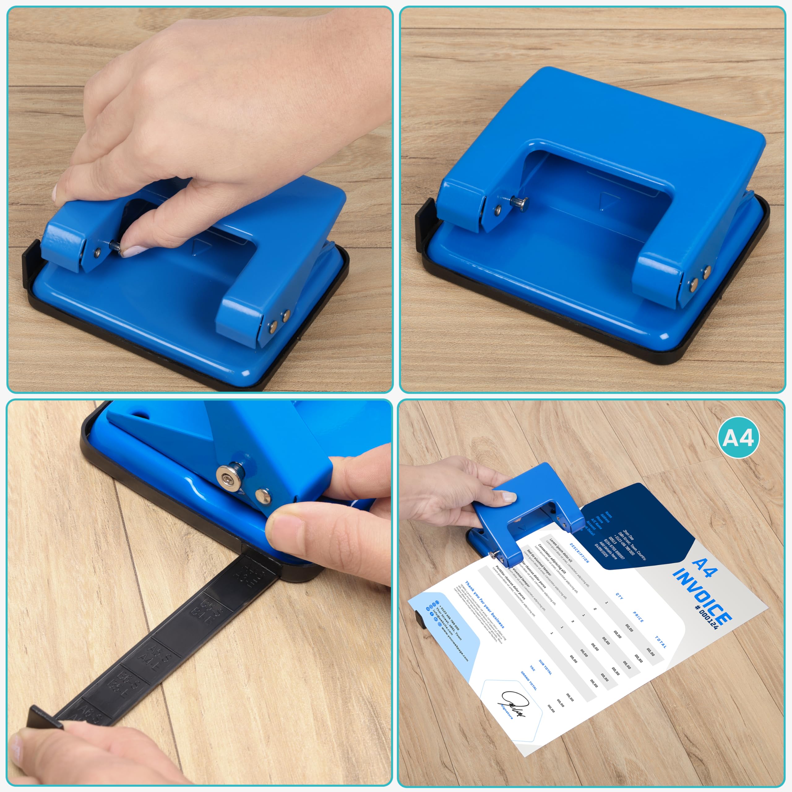Belle Vous Perforatrice Bleue Extra Robuste à 2 Trous - Capacité 70 Feuilles - Distance Entre Trous 7,5 cm - Perforeuse Bleue avec Poignée Verrouillable - Travail Maison et École