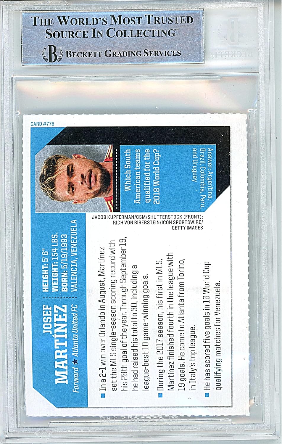 Josef Martinez Autographed 2018 SI For Kids #776 Soccer Trading Card Slab Beckett BAS Authentic Slabbed COA Played For Atlanta United FC MLS