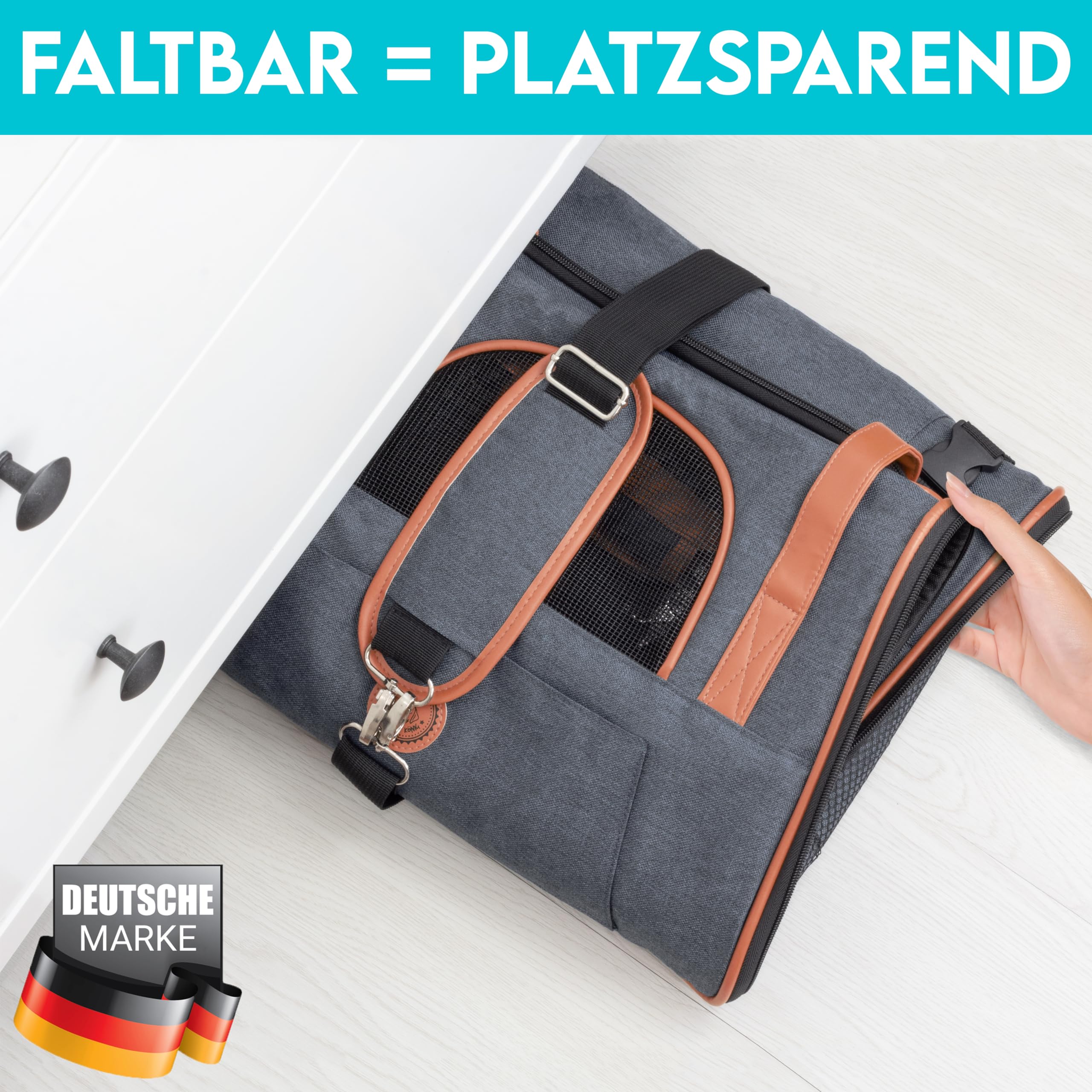 HUND IST KÖNIG Borsa per cani e gatti fino a 8 kg – Borsa per il trasporto di cani di alta qualità – Borsa per il trasporto per gatti – Pieghevole portatile per cani e gatti