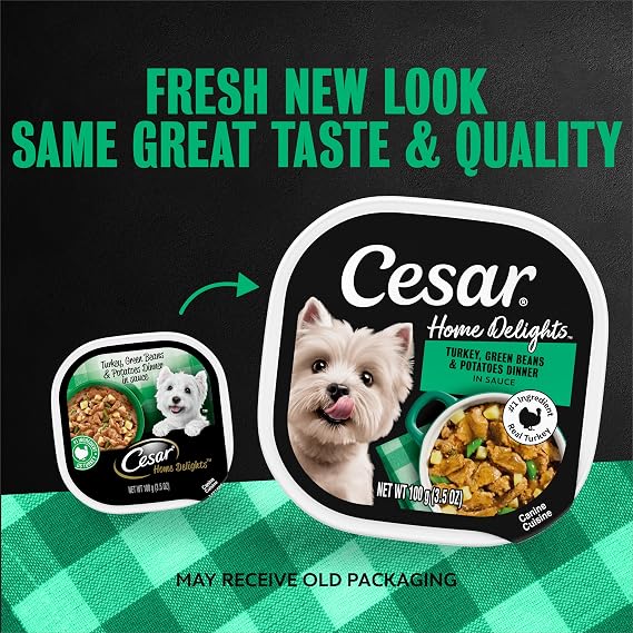 Cesar Home Delights Wet Dog Food, Turkey & Potatoes, 3.5 oz, 24 Count