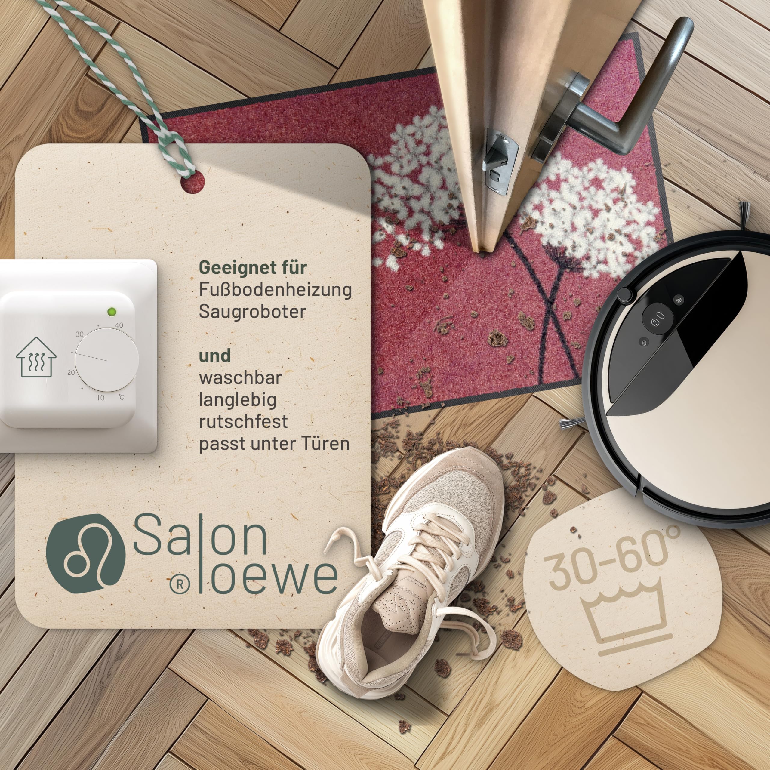 Salonloewe Fussmatte Wishfull Blossom Berry I Schmutzfangmatte & Fußabtreter für Innen 50 x 75 cm