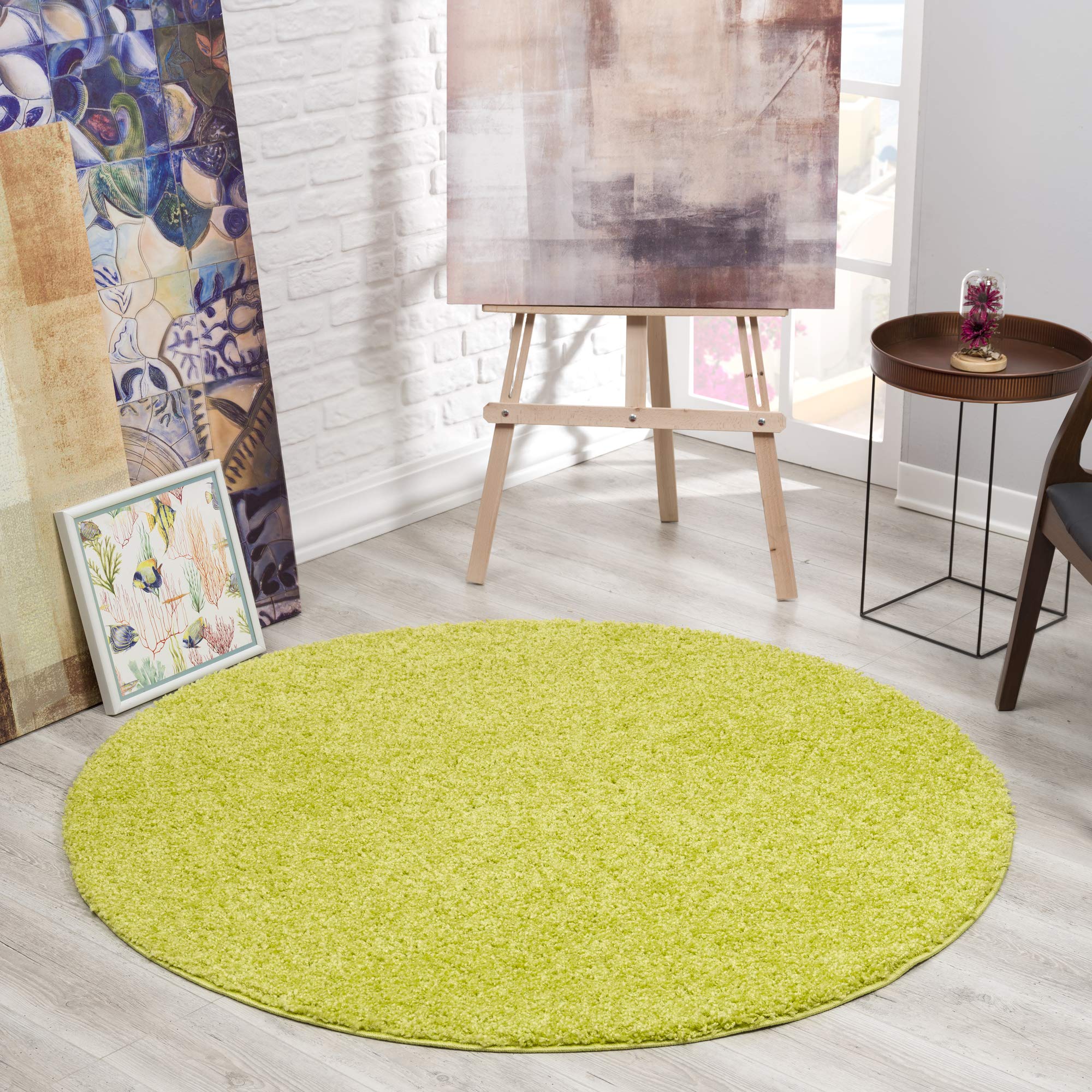 Impression Teppich Rund - Perfect Teppiche fürs Wohnzimmer, Flur, Schlafzimmer, Kinderzimmer, Babyzimmer - Hochwertiger Öko-Tex Zertifizierter Flächenteppich - Solid Color Hellgrün - 200 cm Rund