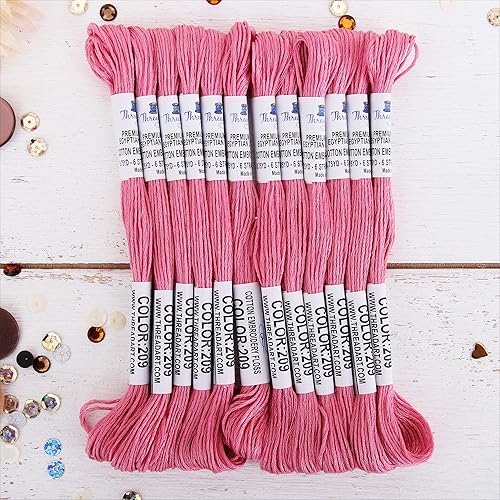 Vista 112 de Threadart - Hilo de bordar de algodón largo egipcio de alta calidad, 12 madejas Morado 6 hilos divisibles de 8.75 yardas cada uno para bordado a