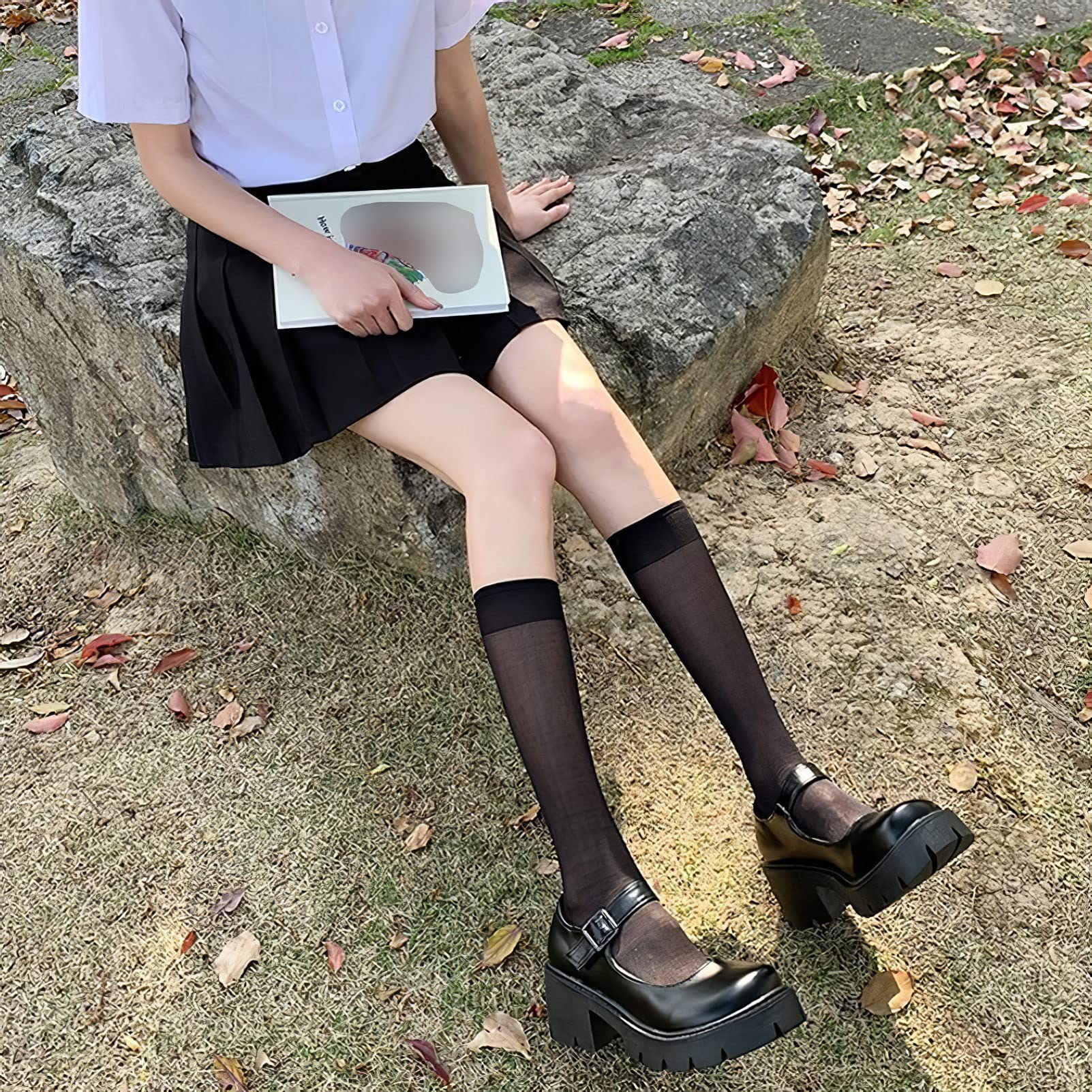 rismart Mujer Plataforma Mary Jane Punta Redonda Tacón Grueso Correa Tobillo Lolita Cosplay Zapatos
