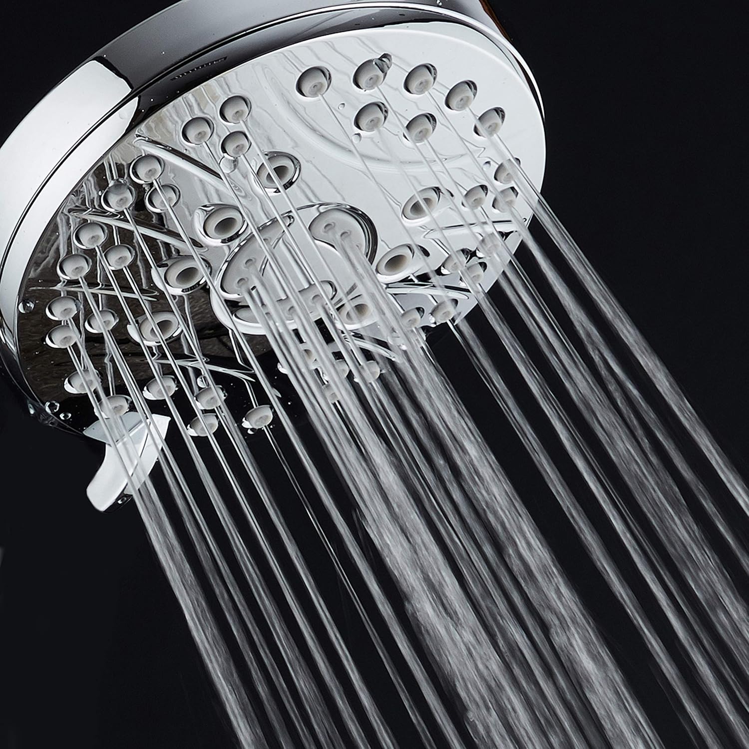 High Pressure 6-setting Luxury Rain Shower Head – Extra Large Face – Anti Clog Jets – Solid Brass Connection Ball Joint – Angle Adjustable – All Chrome Finish