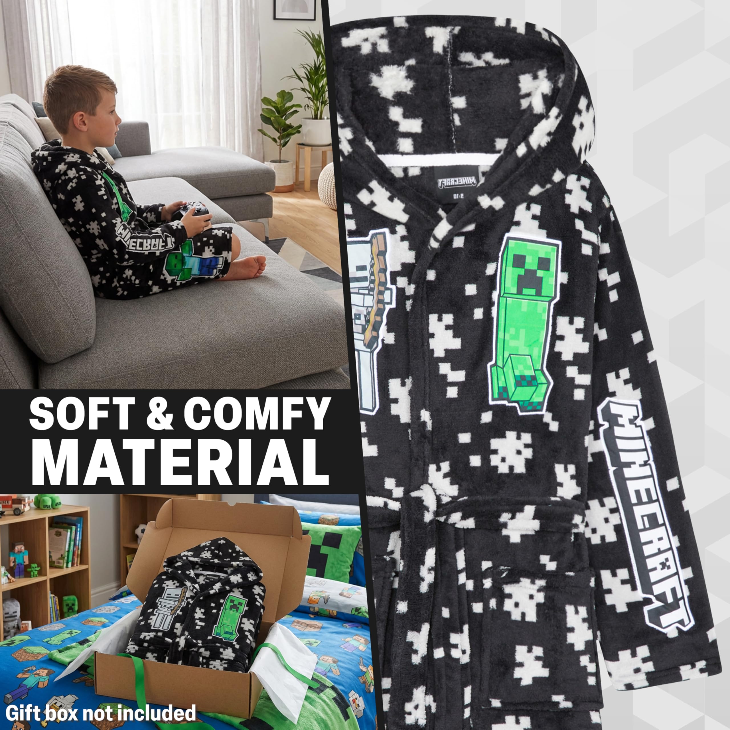 Minecraft Bata de Casa Niño Polar con Capucha y Bolsillos Ropa Invierno Regalo Creeper