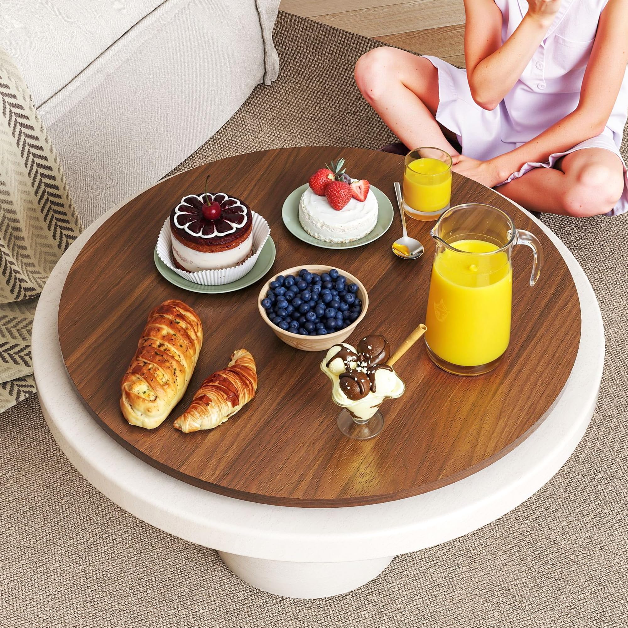 60 cm große Lazy Susan aus Nussbaumholz – Massivholz-Drehtablett für Käse-, Dessert-, Kuchen-, Snack- und Obstplatten – Drehservice für Esstisch, Küchenarbeitsfläche und Partybuffet