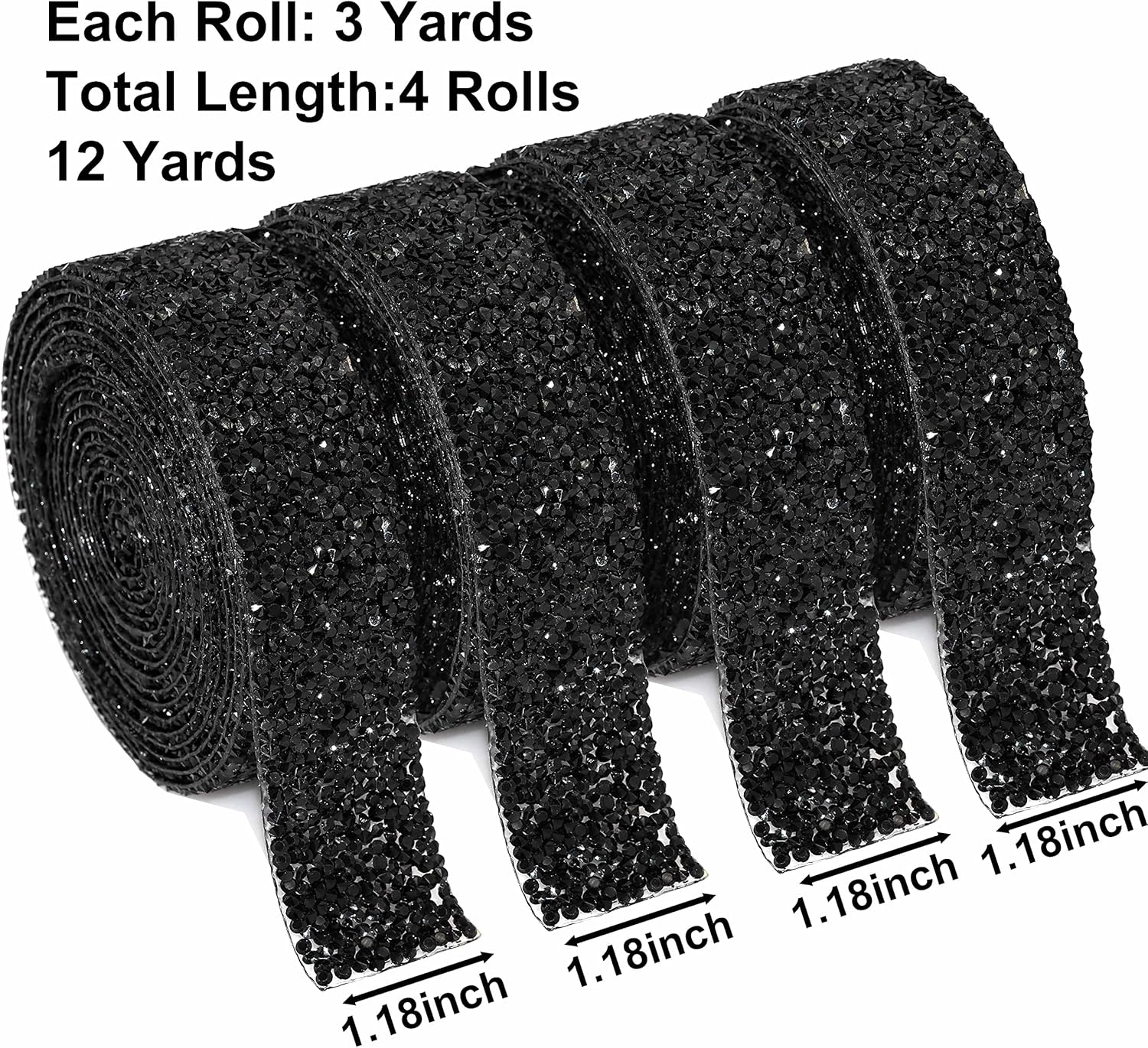 Locacrystal Bling Crystal Resin Rhinestone Diamond Ribbon,Self-Adhesive Iron-on DIY Glitter Gem Stickers for Crafts Cars Clothing Decoration 12yards Black