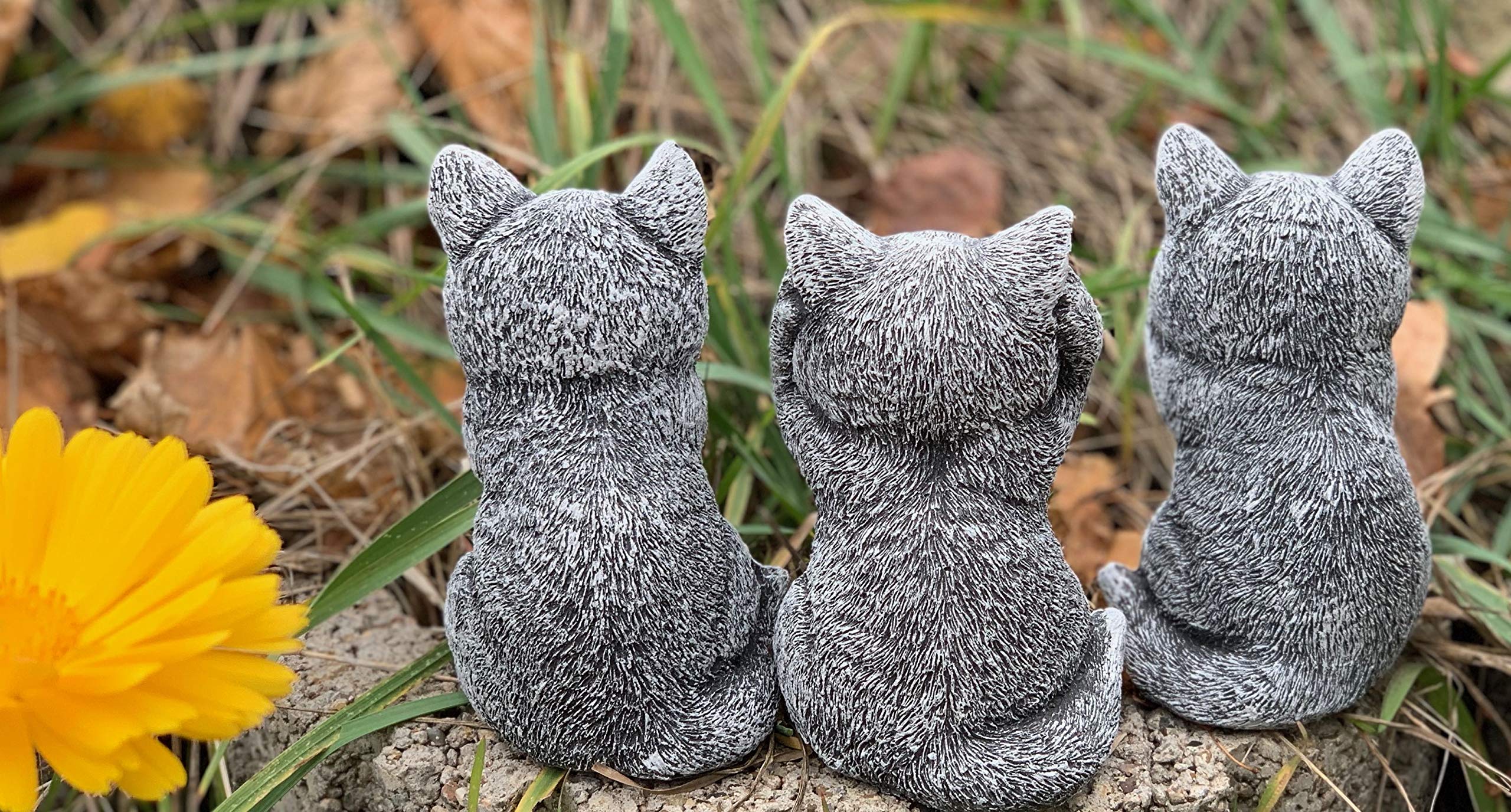 stoneandstyle Lot de 3 figurines en pierre - Chatons - Ne rien voir - Ne rien entendre - Ne rien dire - Résistant aux intempéries - En pierre coulée