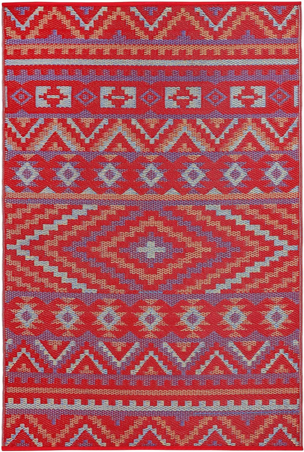 Outdoor Rug- Waterproof, Reversible, Crease Free, Fade Resistant, Easy to Clean - Premium Recycled Plastic Medium Rug for Patio, Porch, Deck, Pool Side, Balcony - Alev Red 4X6 ft 4Ft X 6Ft Alev - Red