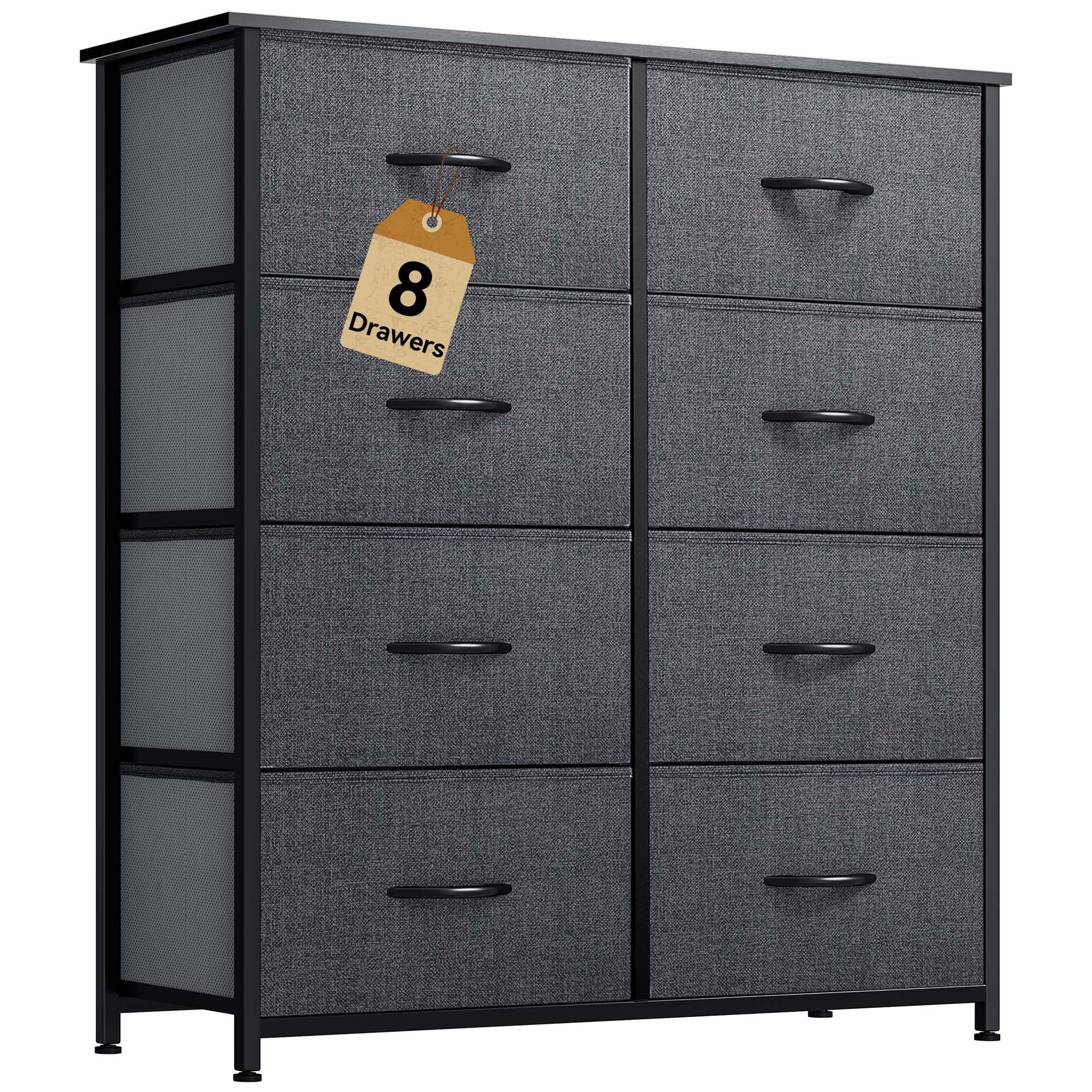 yitahome dresser for bedroom double dresser with 8 drawers storage tower with fabric bins chest of drawers for closet amp living room black wood grain