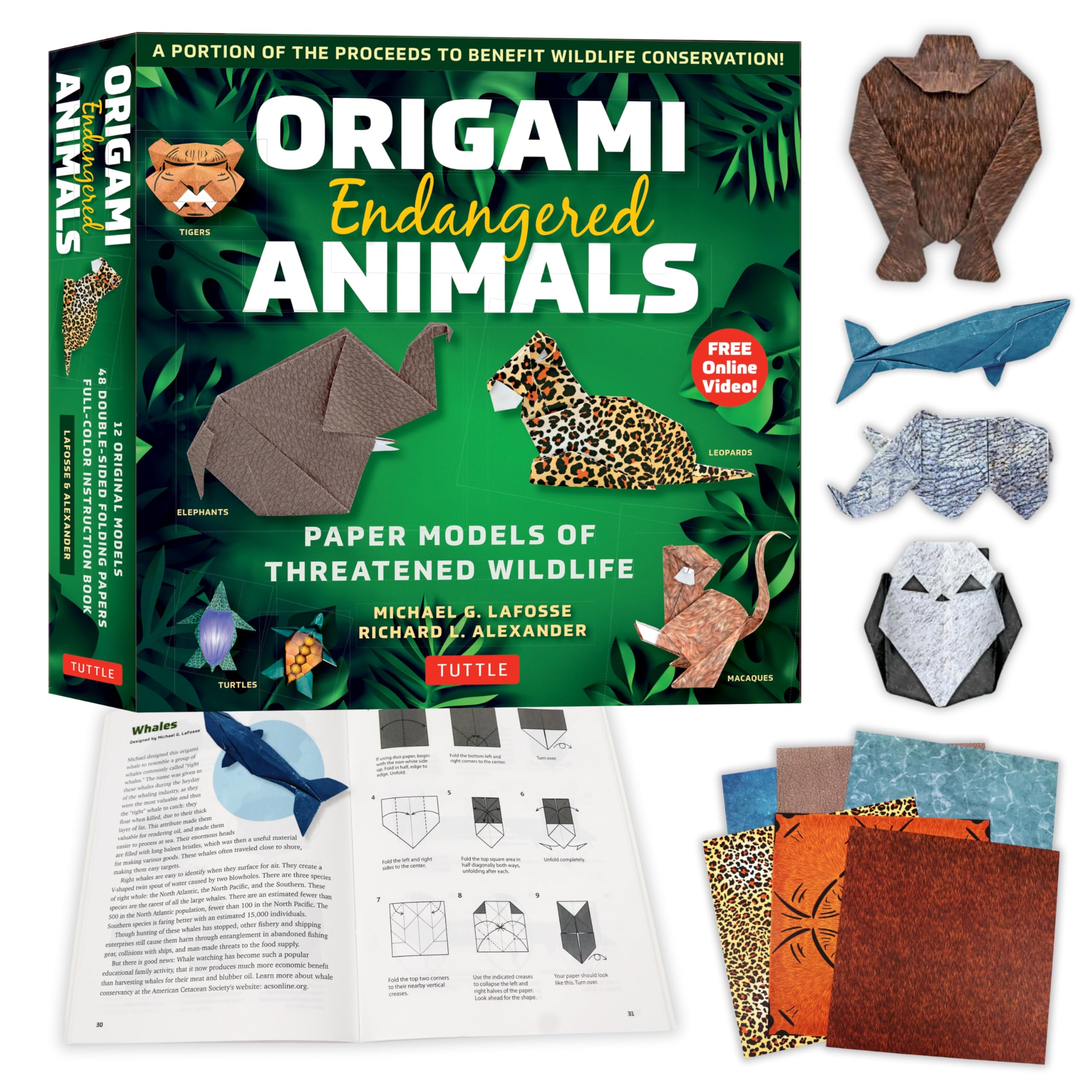 Origami Endangered Animals Kit: Paper Models of Threatened Wildlife [Includes Instruction Book with Conservation Notes, 48 Sheets of Origami Paper,