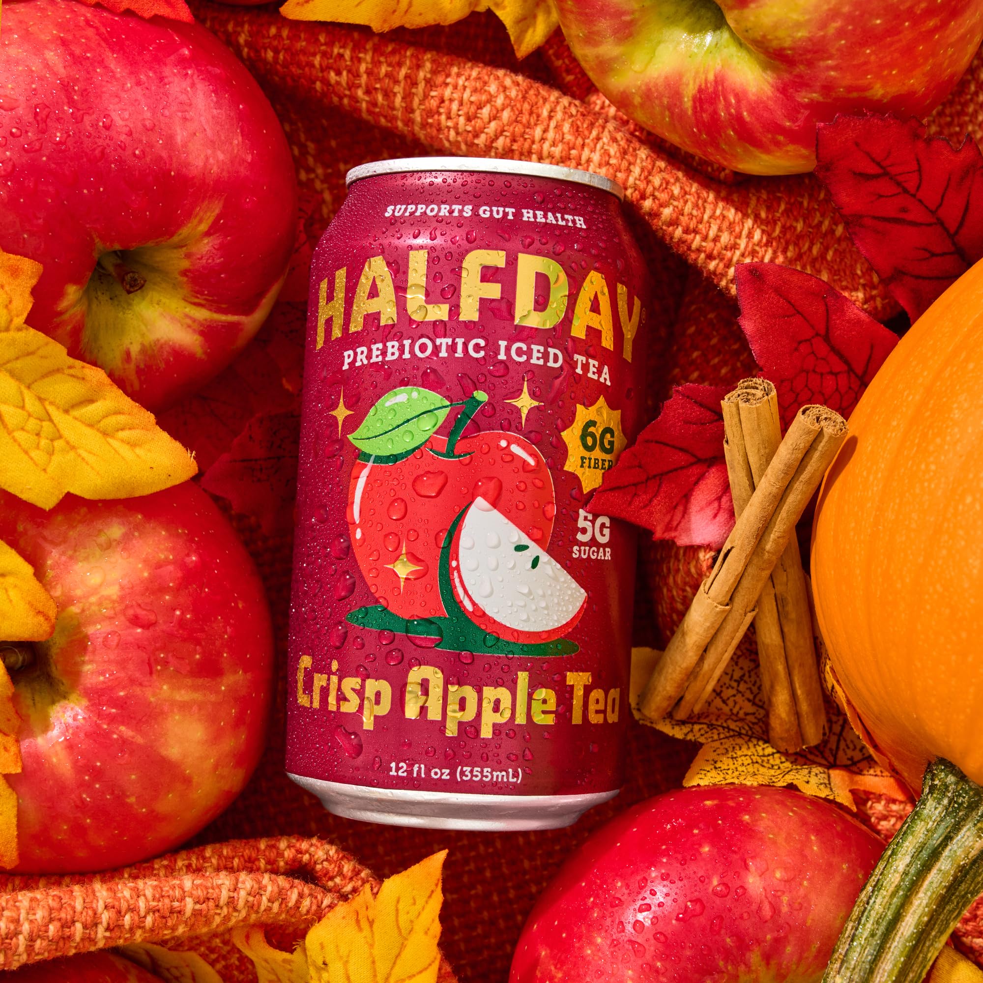 Halfday Prebiotic Iced Tea, Crisp Apple Tea, 12 Fl Oz, 12 Pack