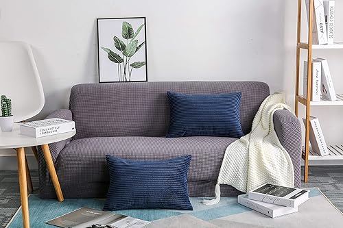 Miniatura 6 de TangDepot, Juego de 2 fundas de almohada decorativas de pana a rayas de terciopelo sólido a rayas (16 x 16 pulgadas, 2 piezas, A28 gris profundo)