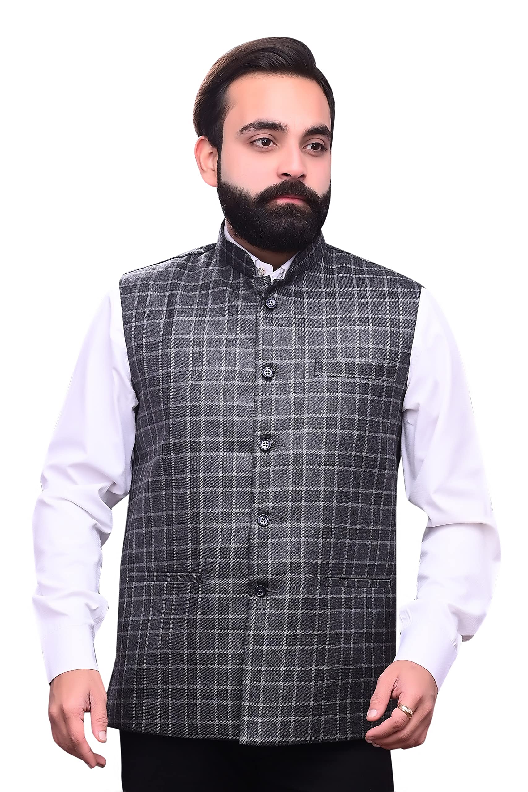 Men's Checkered Nehru Jacket-image-40