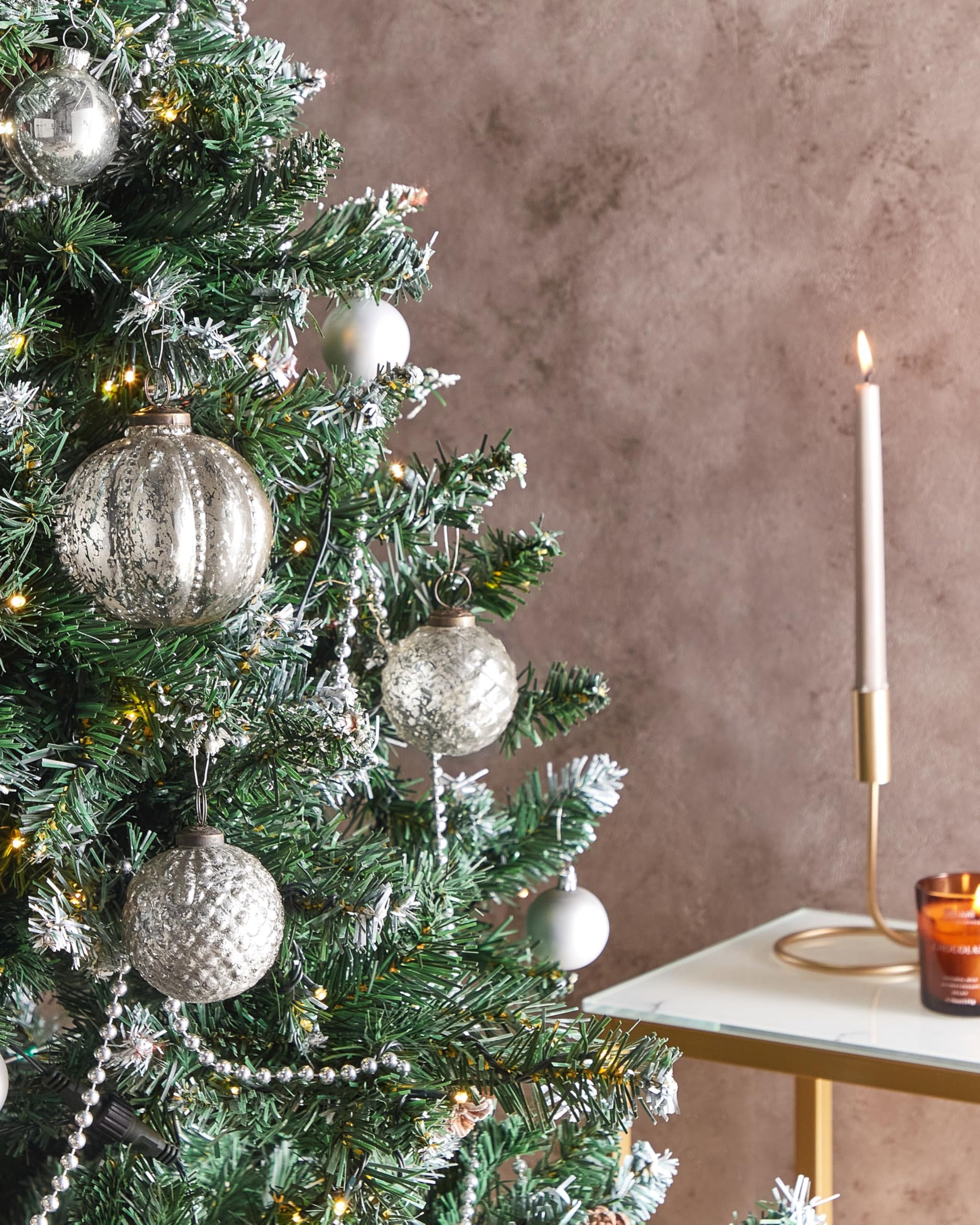 Christbaumschmuck 6er Set Glas Silber Weihnachtskugeln handgemacht Argentin