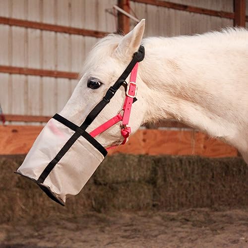 Miniatura 5 de Majestic Ally Bolsa de alimentación para caballos, bolsa de alimentación de malla de nailon resistente, correa ajustable con cierre duradero y