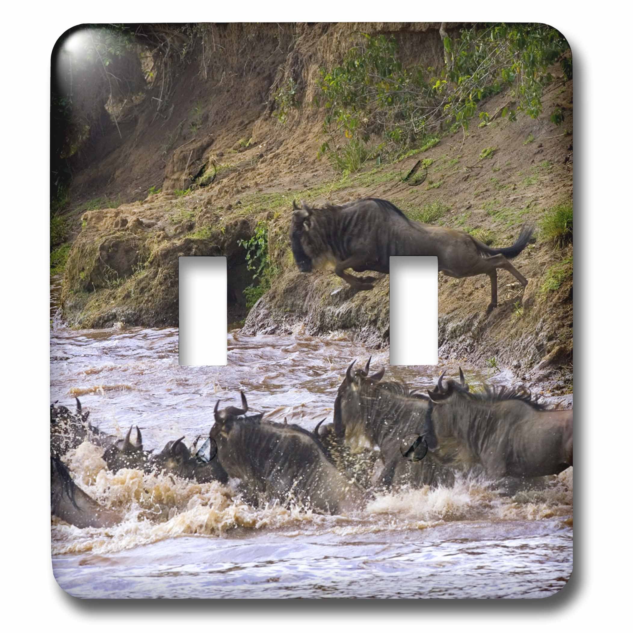 Double interrupteur à bascule graphique Zebras et Wildebeest In Mara River résistant