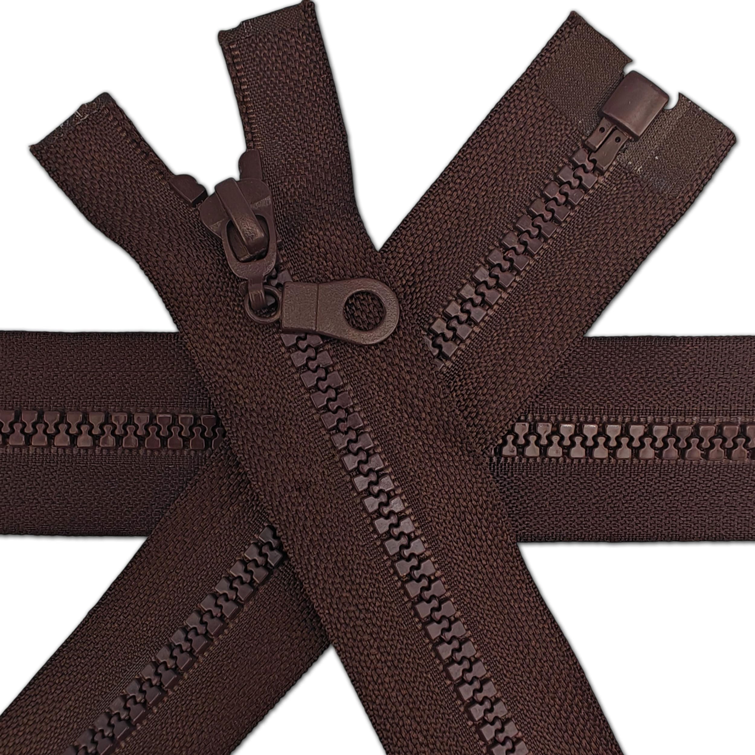 1 pc Brown Chunky Zipper 13.7'' | Open-End Fastener Size #5 | Single Slider, One-Way Plastic Resin Zip for Sewing, Jackets, Coats, DIY Repair, Tailoring | Replacement Zipper 35cm