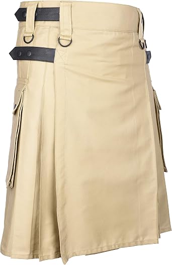 DSS KILTS-Mens Utility Kilt Heavy Cotton, Knife Pleats, Cargo Pockets, Leather Straps | Sizes 3070 Waist | Multi Colors