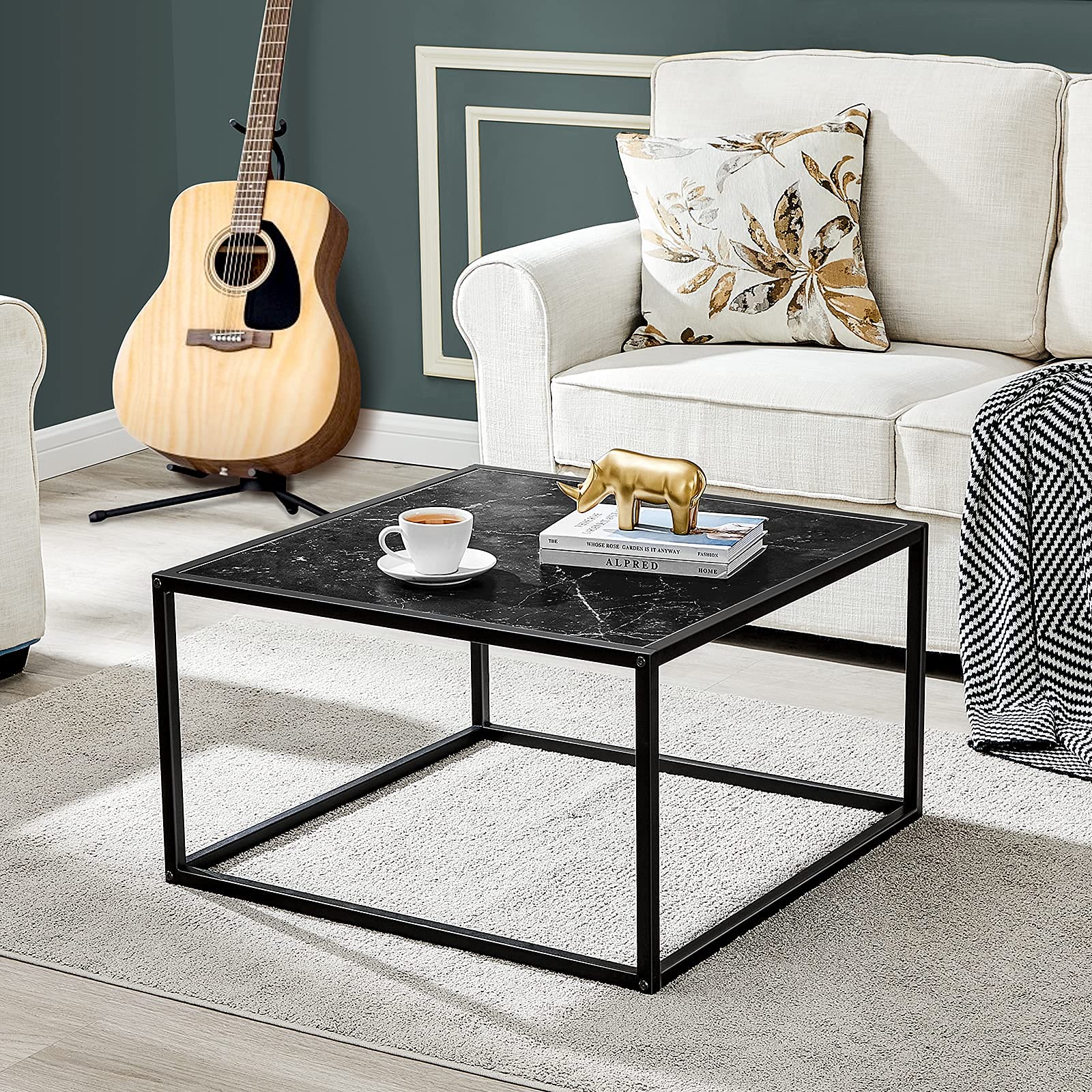 SAYGOER Coffee Table Small Modern Marble Coffee Table Square Simple Center Tables for Living ...