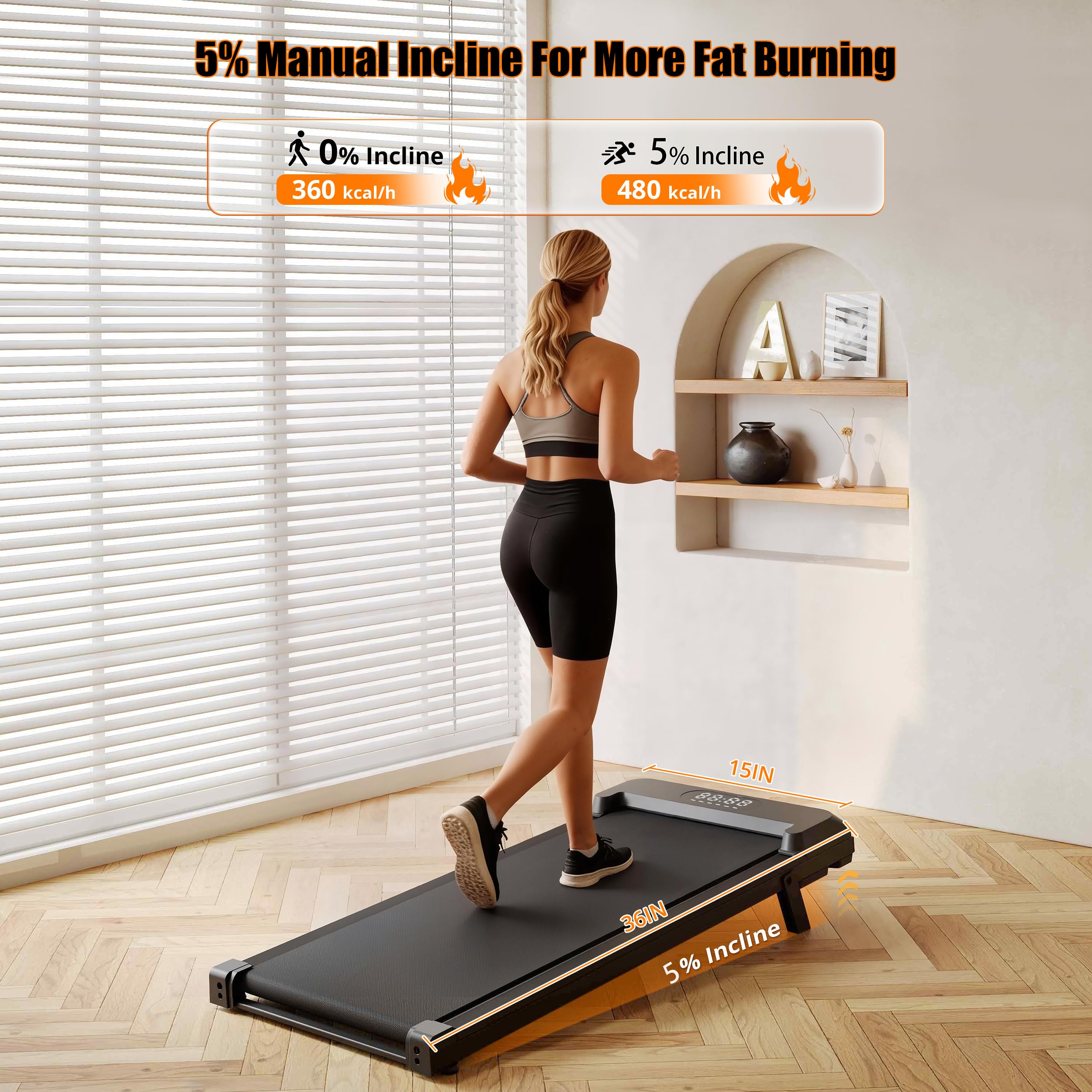 Cinta de Correr, Walking Pad 2 en 1 Debajo del Escritorio, Bajo Ruido,Peso Soportado de 110 kg, Cinta de Andar Ritmo de 1 a 6 km/h, Control Remoto y Pantalla LED. (No Hay Vallas) | Luz RGB, audio inalámbrico Bluetooth y conexión por aplicación, máximo de