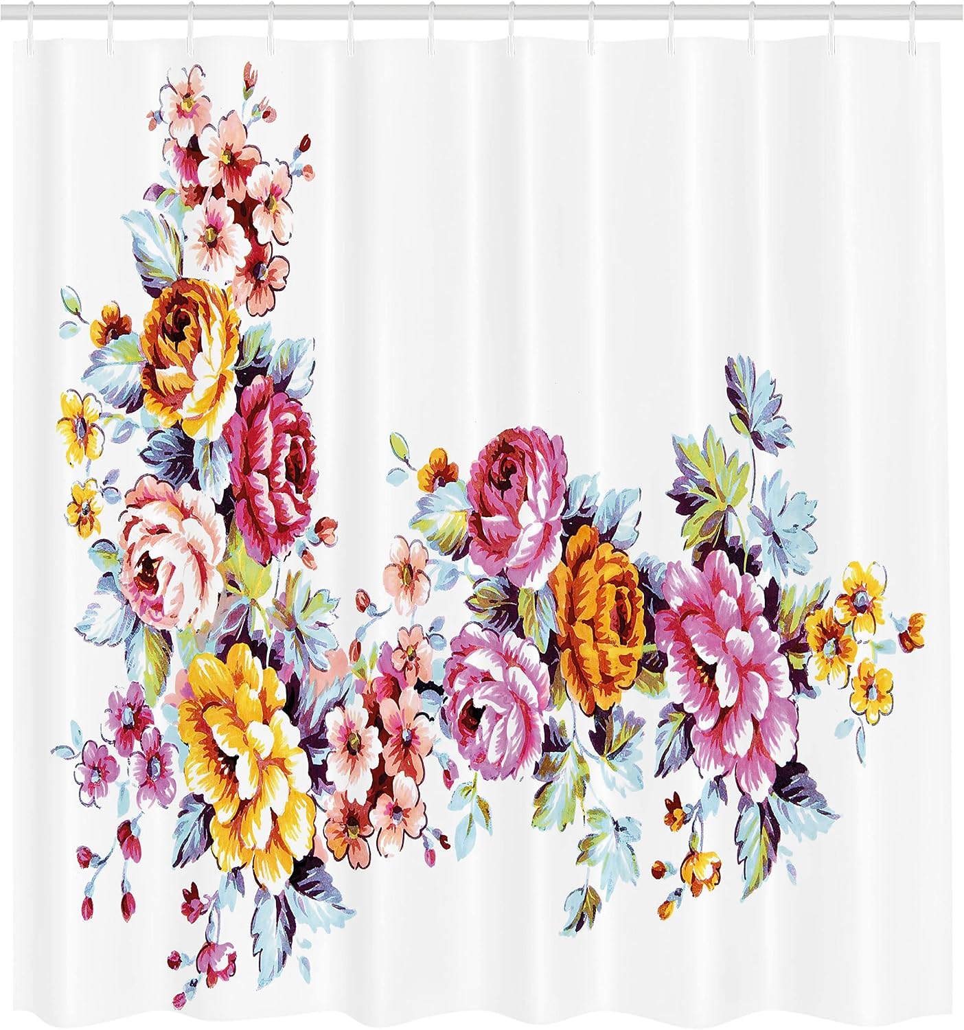 Ambesonne Floral Shower Curtain, Illustration of Vintage Flowers Bouquet Flourishing Vibrant Watercolors Romantic Art, Cloth Fabric Bathroom Decor Set with Hooks, 69" W x 75" L, Peach