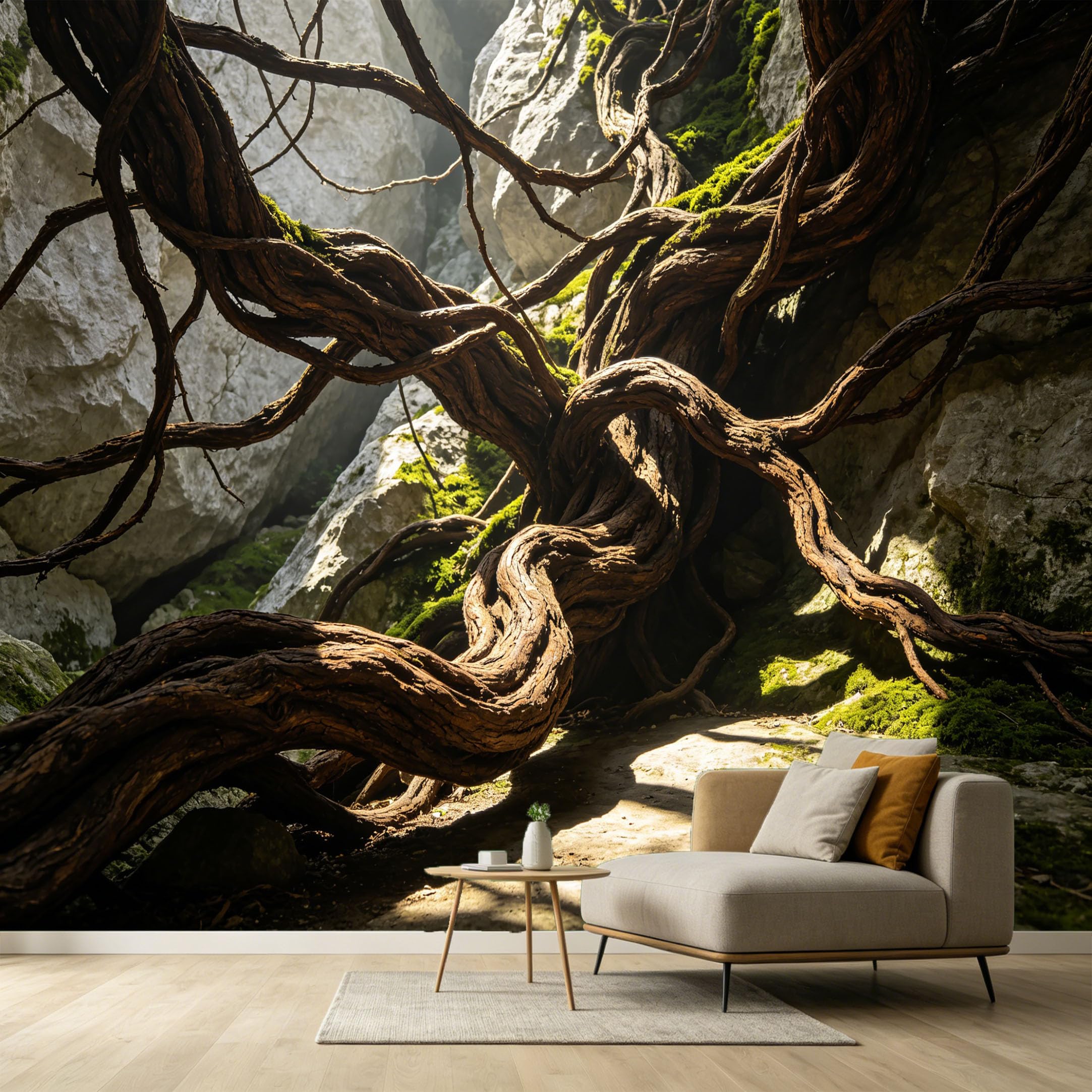 Custom Size Wall Murals Twisted Tree Roots Cliff Moss Landscape 3D Effect SelfAdhesive Wall Fabric Removable Large Wallpaper for Photo Living Room Decor Home Office Art