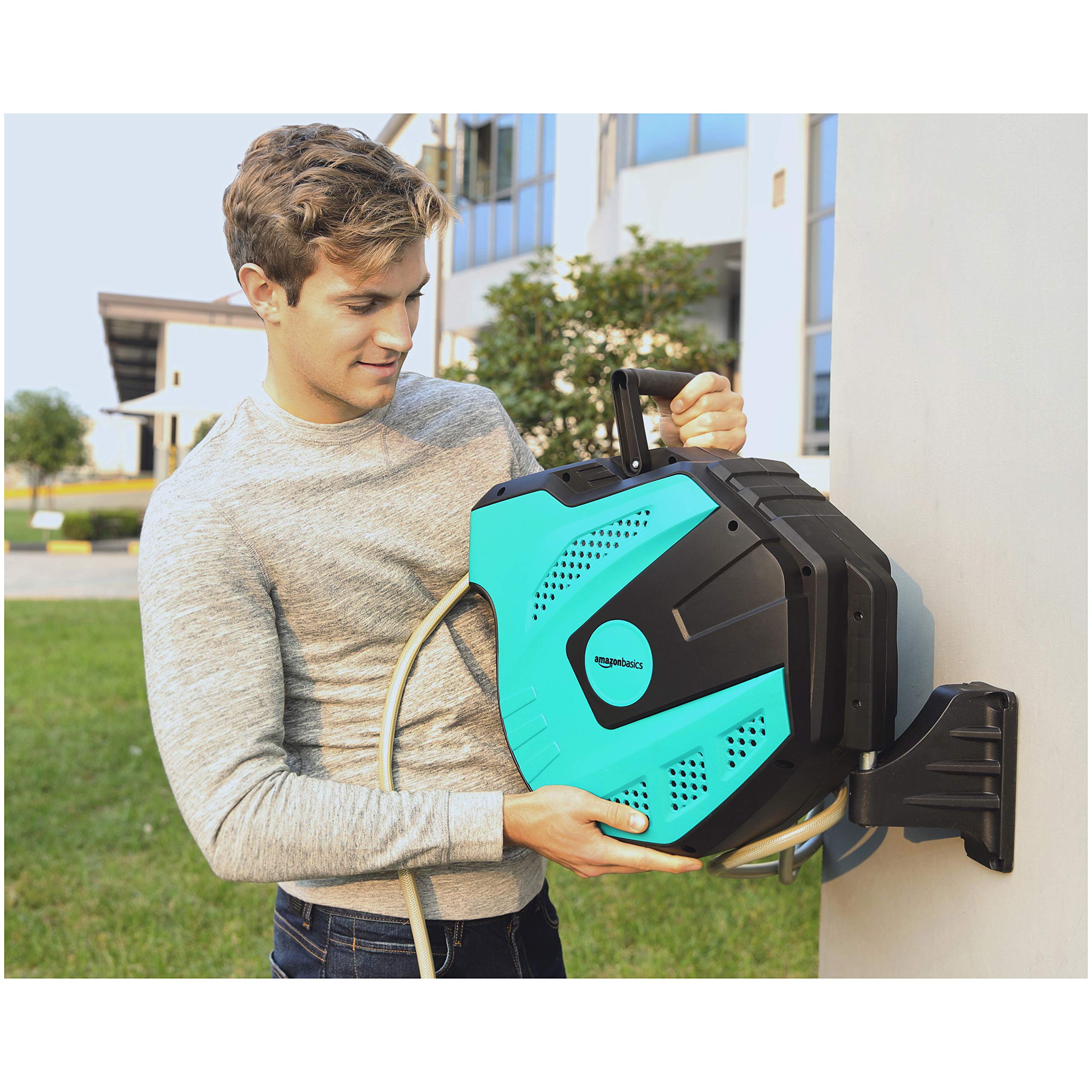 Amazon Basics Bęben do Zwijania Węża Ogrodowego, Wielokolorowy, 15 m