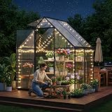 ALAULM 6 x 4ft Polycarbonate Greenhouse, Large Walk-in Garden Greenhouse with Lockable Door, Gabled Roof & Dual-Side Rain Gutters for Plants, Patio, Backyard(Black) - 8