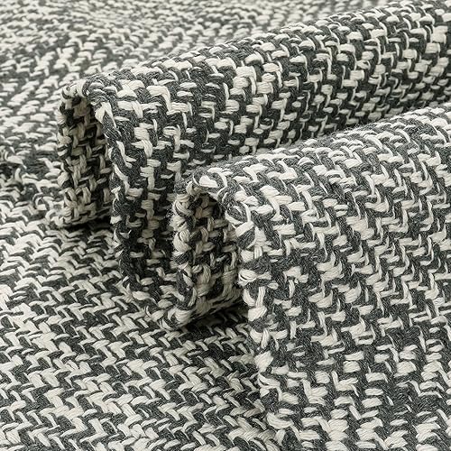 Miniatura 3 de LEEVAN Alfombra lavable de 4 x 6 pies, alfombra de algodón tejida a mano, alfombra trenzada griscrema, alfombra de piso para patio, guardería,