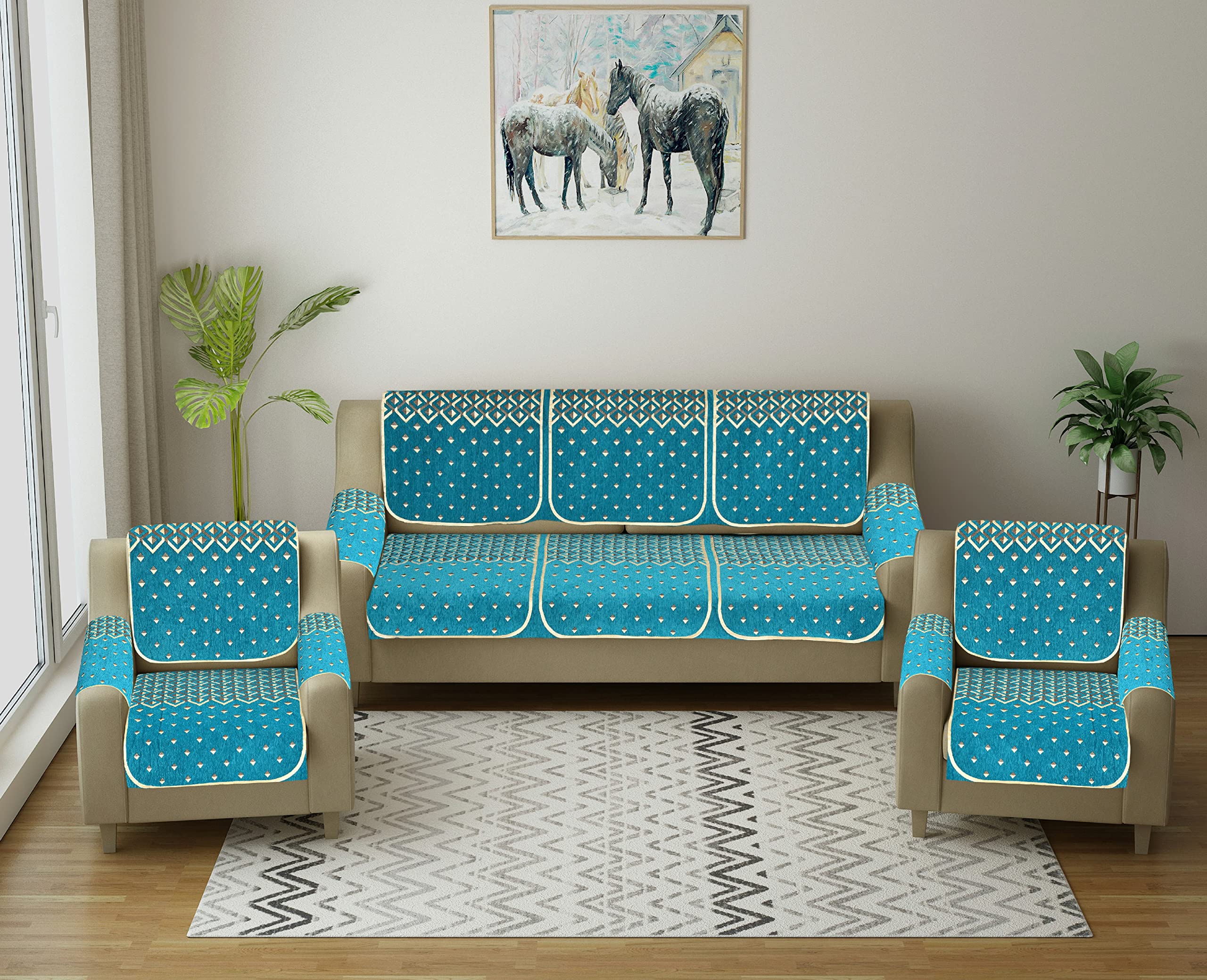 SAWNA HOMES Premium 5 Seater Printed Sofa Cover Set 3,1,1 Seater