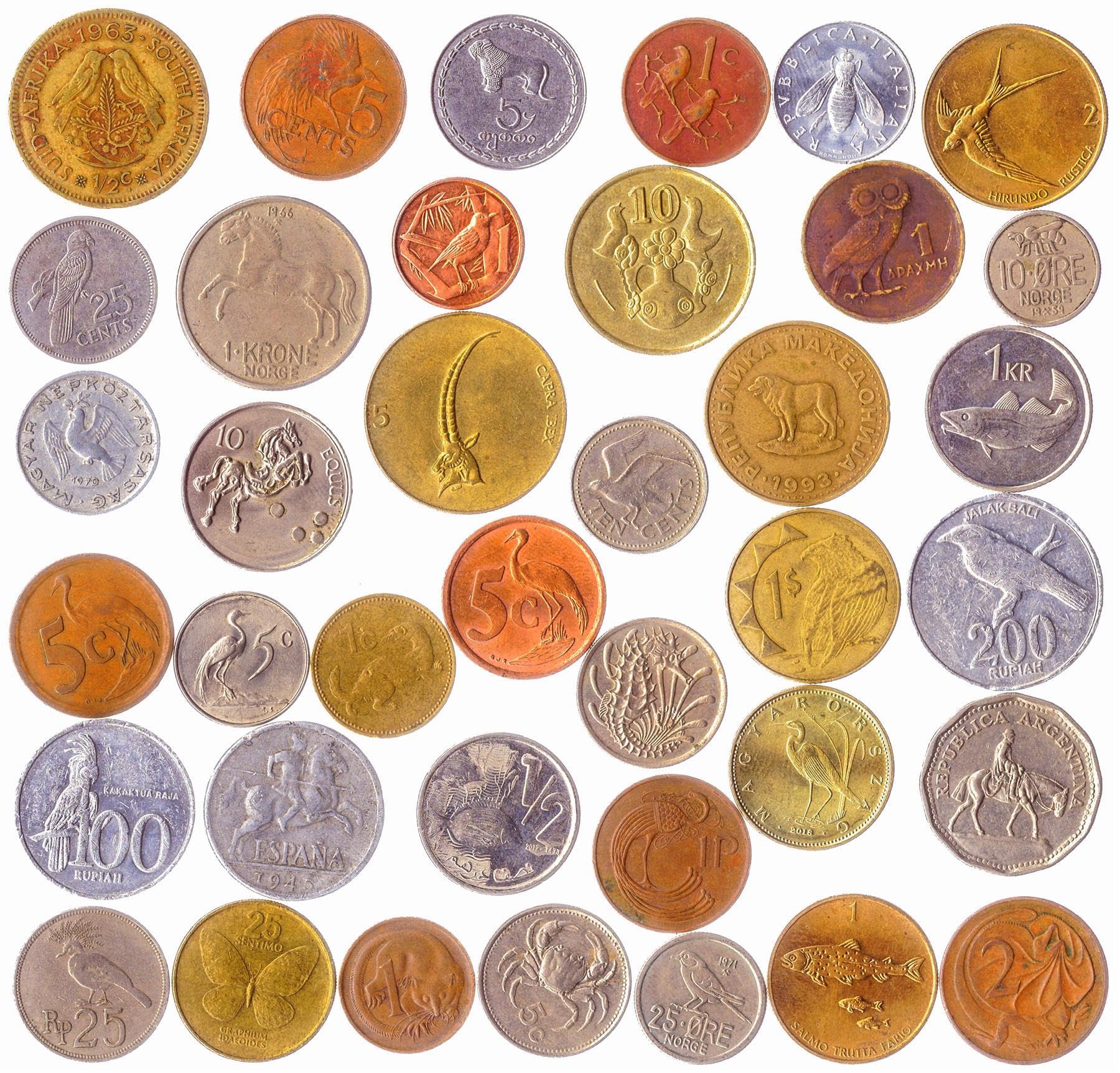 Animal Coins Collection - 20 Different Coins - European, Asian, American, and African Wildlife - Birds, Mammals, Marine Animals