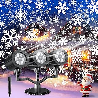 GUSODOR - Proyector de luces de Navidad para exteriores, proyector de copo de nieve mejorado IP65, impermeable, luces LED de proyección de nieve para interiores y exteriores, decoración de Navidad