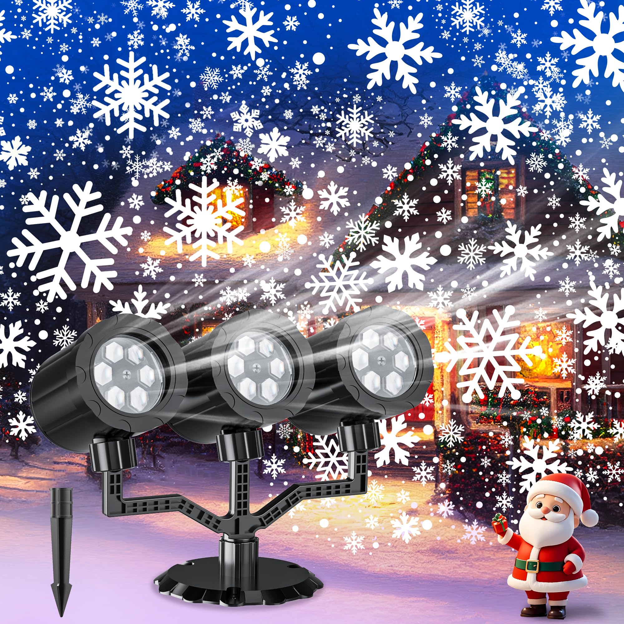 GUSODOR - Proiettore di luci natalizie per esterni, proiettore di fiocchi di neve aggiornato IP65, impermeabile, luci a LED per interni ed esterni, decorazione natalizia, vacanze, decorazione da