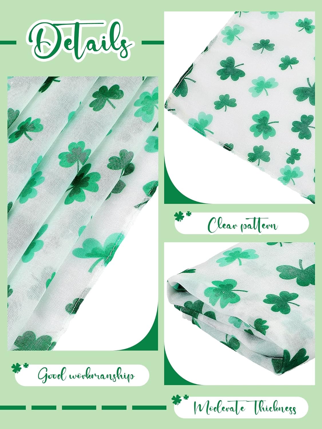 Patelai 4 Pieces Women's St. Patrick's Shamrock Scarf Irish Green Clover St. Patrick's Day Printed Shamrock Scarf for Women Holiday Outfits Accessories - Image 3