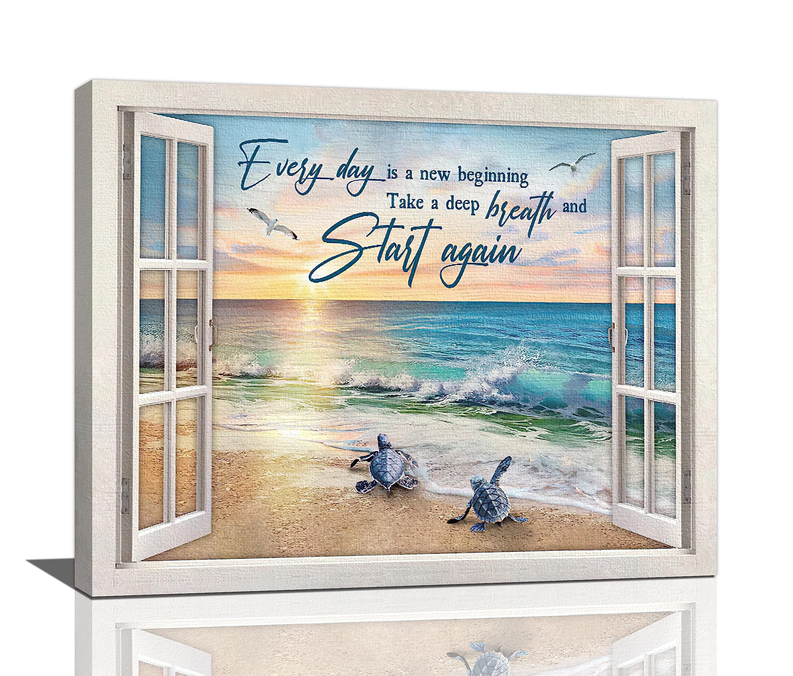 Amazon.com: Beach Bathroom Decor Wall Art Ocean Sea Turtle Paintings ...