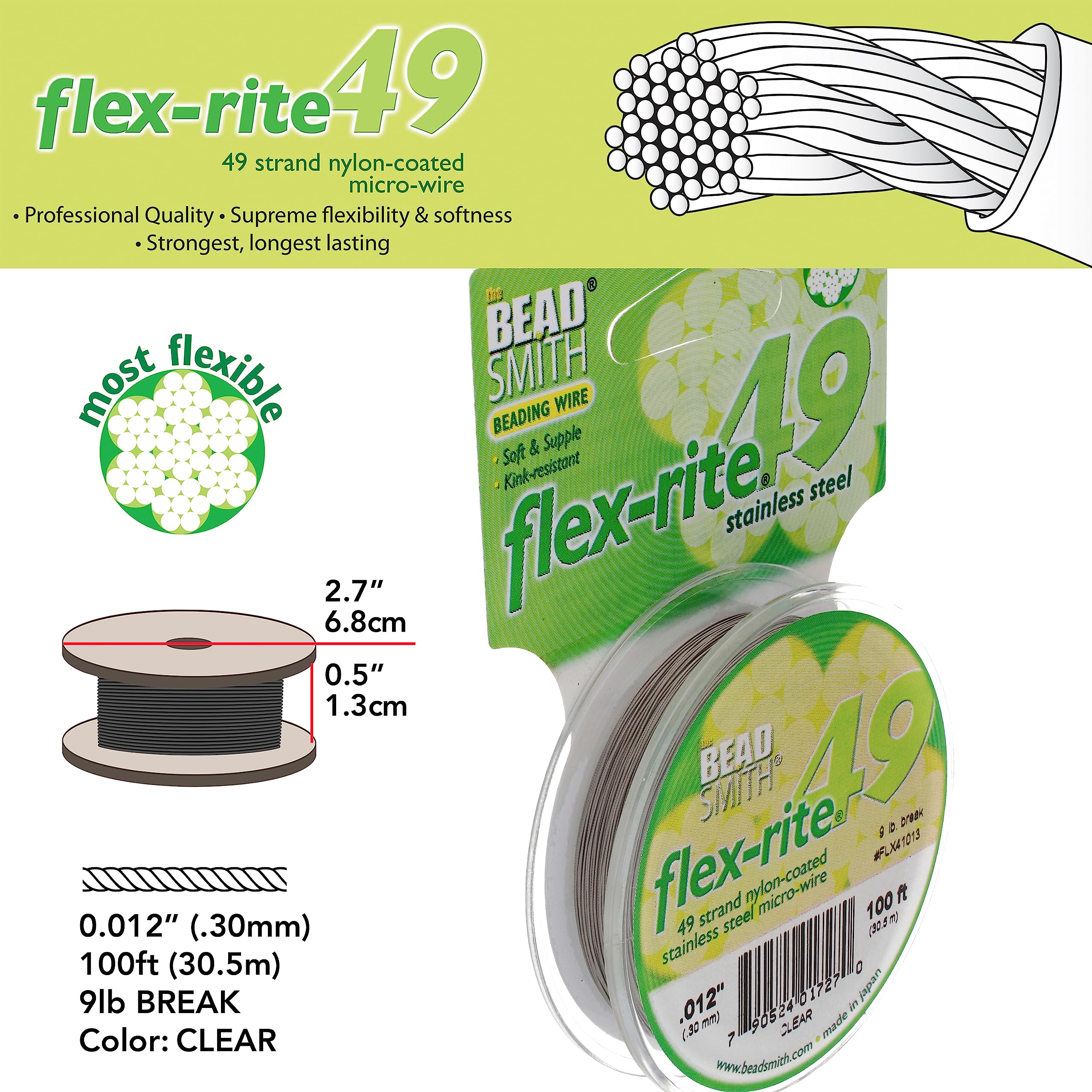 Beadsmith Flex Rite 49 Strand Flex Rite Beading Stringing Wire .012 Inch 100 Feet Professional Nylon Coated Stainless Steel For Small Hole Beads - Image 3