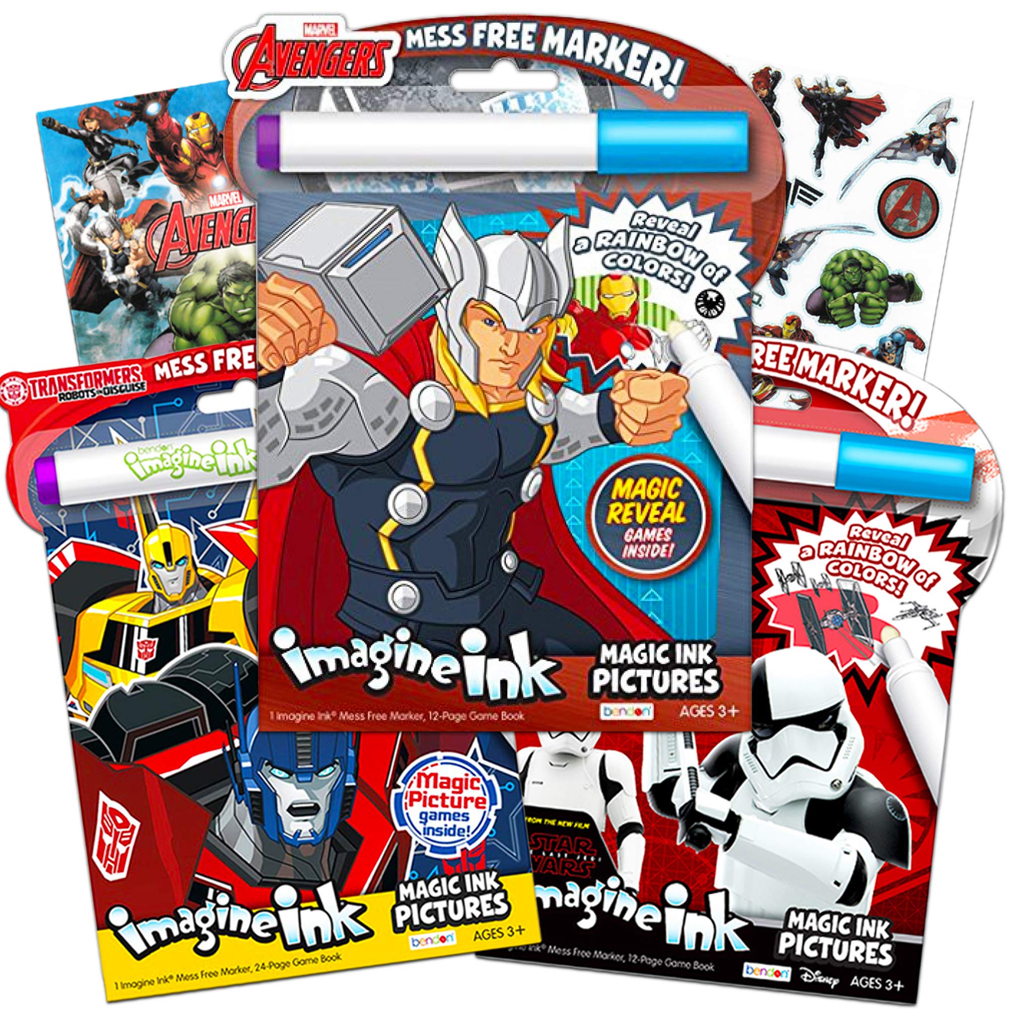 Imagine InkBundle of Magic Pictures Activity Books Set - Avengers and Star Wars No Mess Books with Stickers (Mess Free Coloring Books for Toddlers Kids)