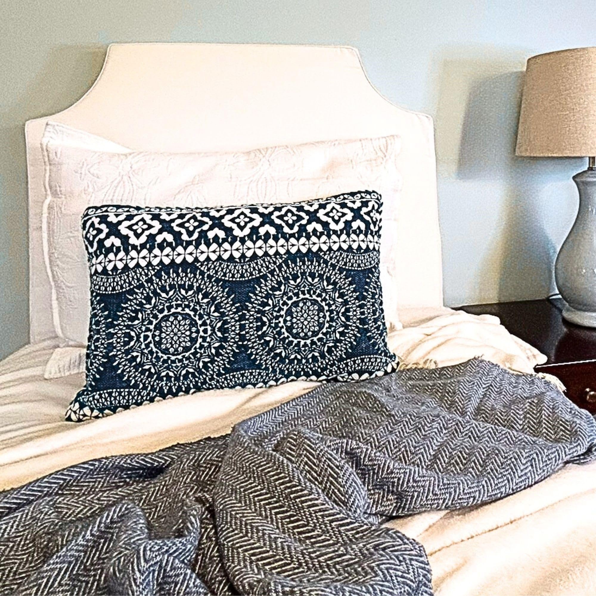 Dormpillow Twin XL Headboard Cushion - Portable, White Cotton Cover, Fills Gap Between Bed & Wall, No Assembly Needed