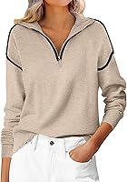 ANRABESS Women's Quarter Zip Sweater Long Sleeve V-Neck Collared Knit Pullover Fall Business Casual Top
