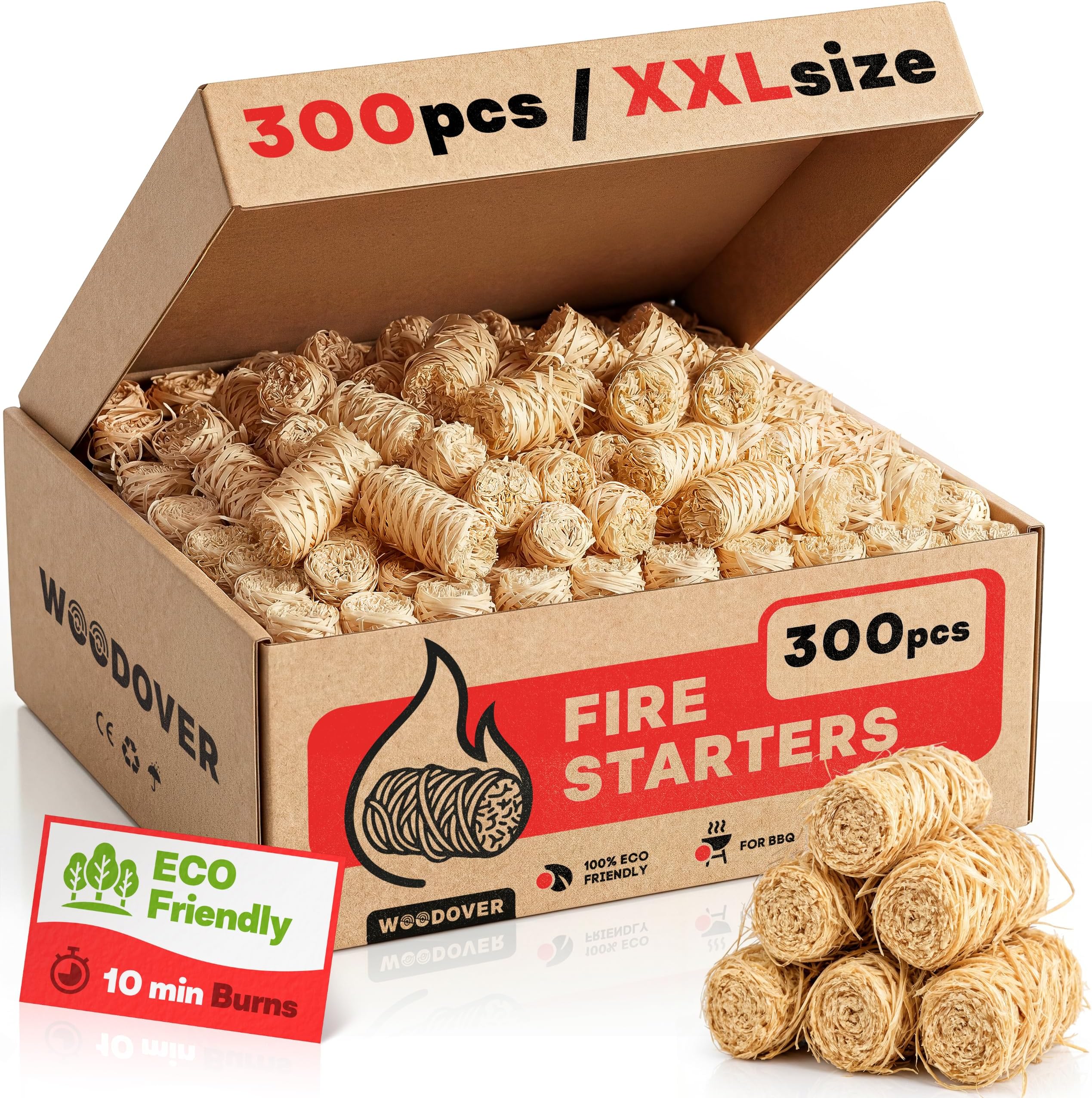 - 300 pcs Large Fire Starters for Fireplace, Natural Fire Starter for Campfires, for Wood Stove, BBQ, Grill, Pizza Oven, Outdoor Fire Pit, Chimney Charcoal Starter