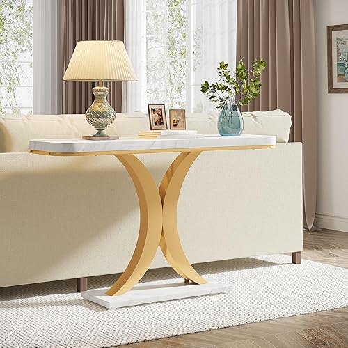 Miniatura 4 de LITTLE TREE Mesa Consola de Entrada Estrecha, Pequeña, Blanca+Dorada